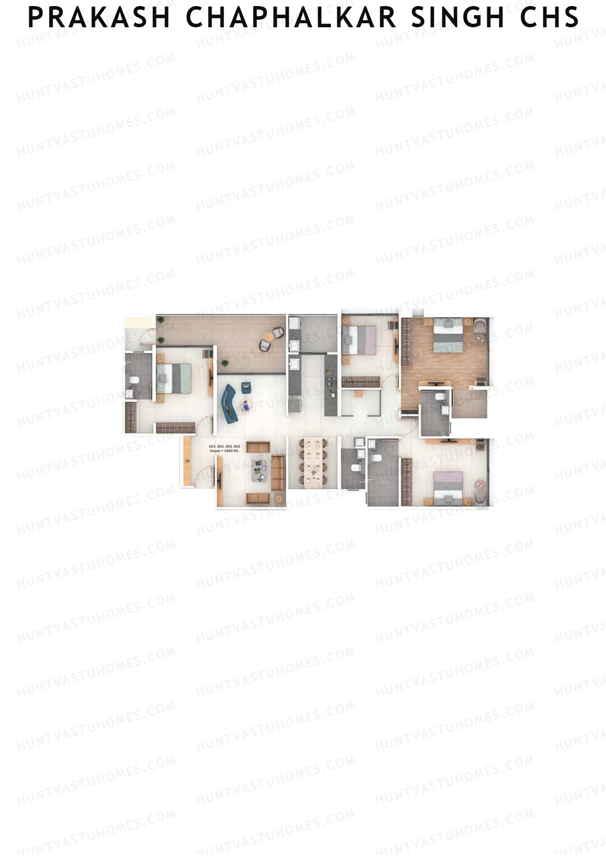 Prakash Chaphalkar Singh CHS, Prakash, Unit 3, 4BHK, Carpet Area 1830   sq ft 