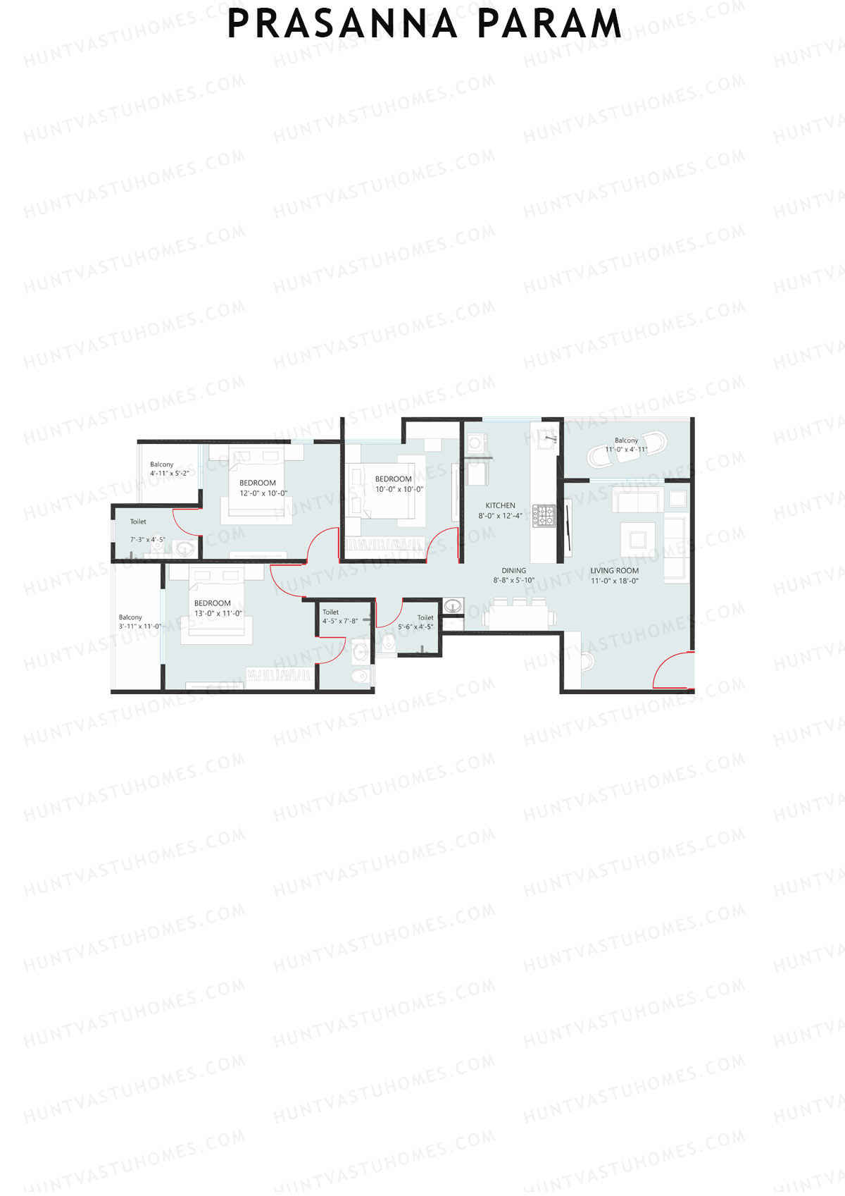 Prasanna Param, Param, Unit 1, 3BHK, Carpet Area 1034   sq ft 