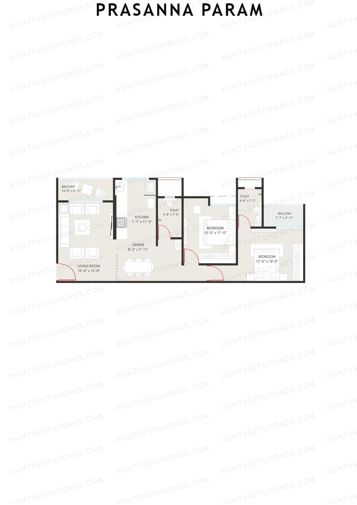 Prasanna Param, Param, Unit 2, 2BHK, Carpet Area 798   sq ft 