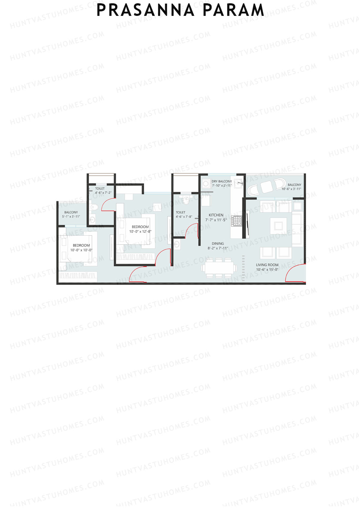 Prasanna Param, Param, Unit 3, 2BHK, Carpet Area 781   sq ft 
