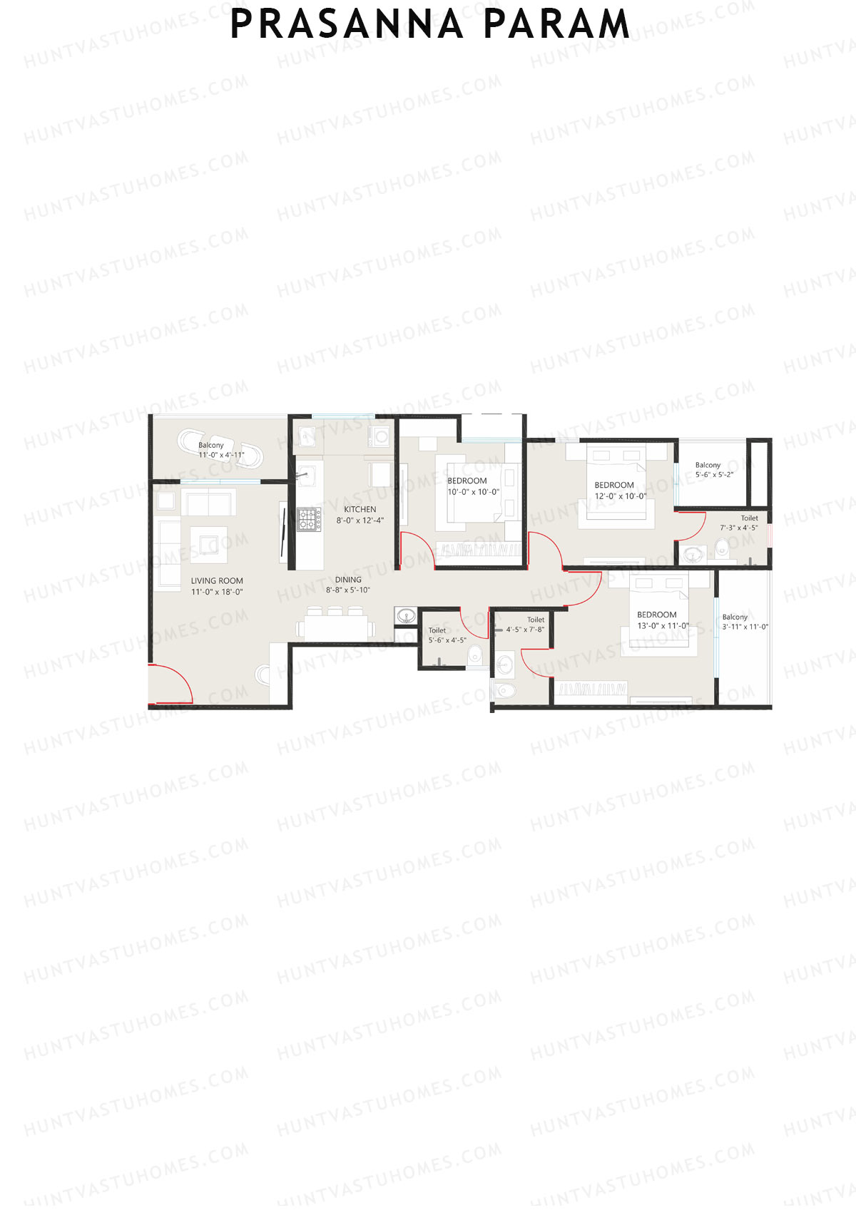 Prasanna Param, Param, Unit 4, 3BHK, Carpet Area 1035   sq ft 
