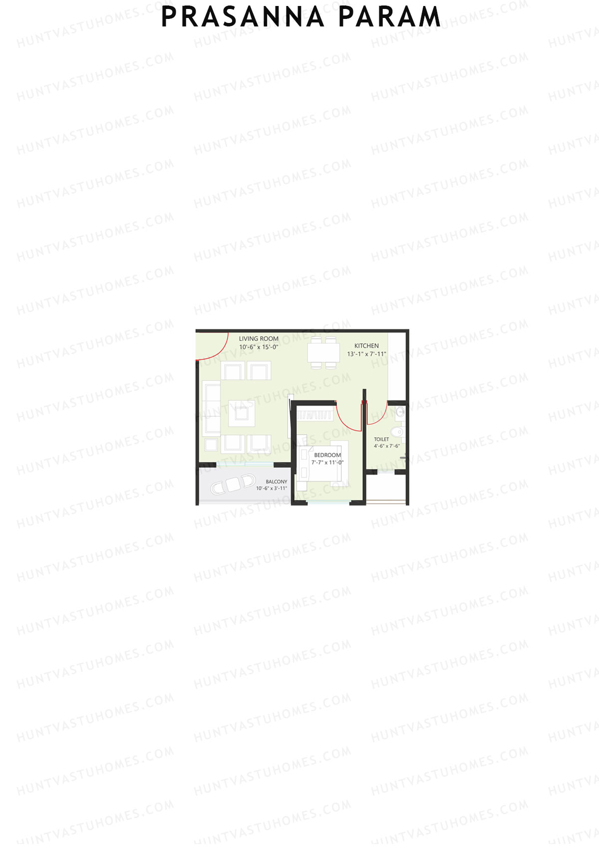 Prasanna Param, Param, Unit 7, 1BHK, Carpet Area 441   sq ft 