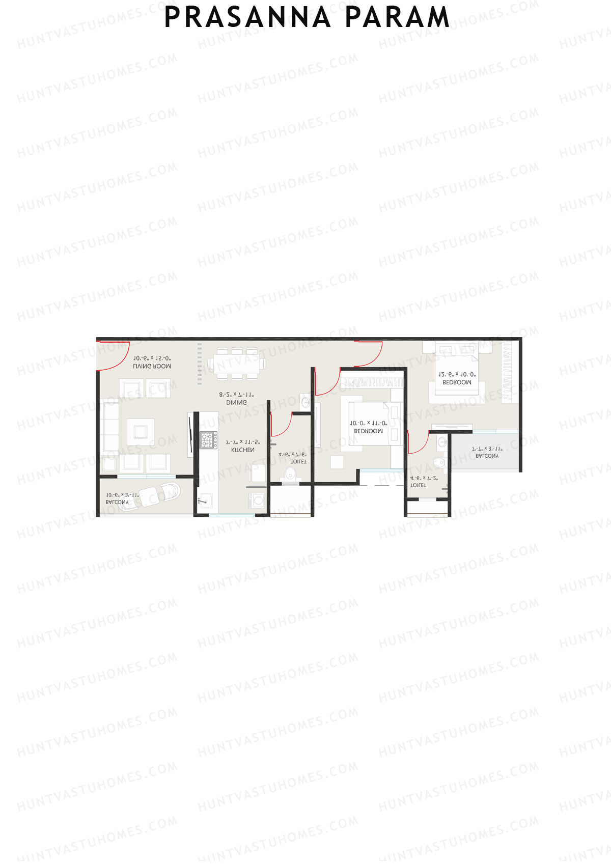 Prasanna Param, Param, Unit 7, 2BHK, Carpet Area 798   sq ft 