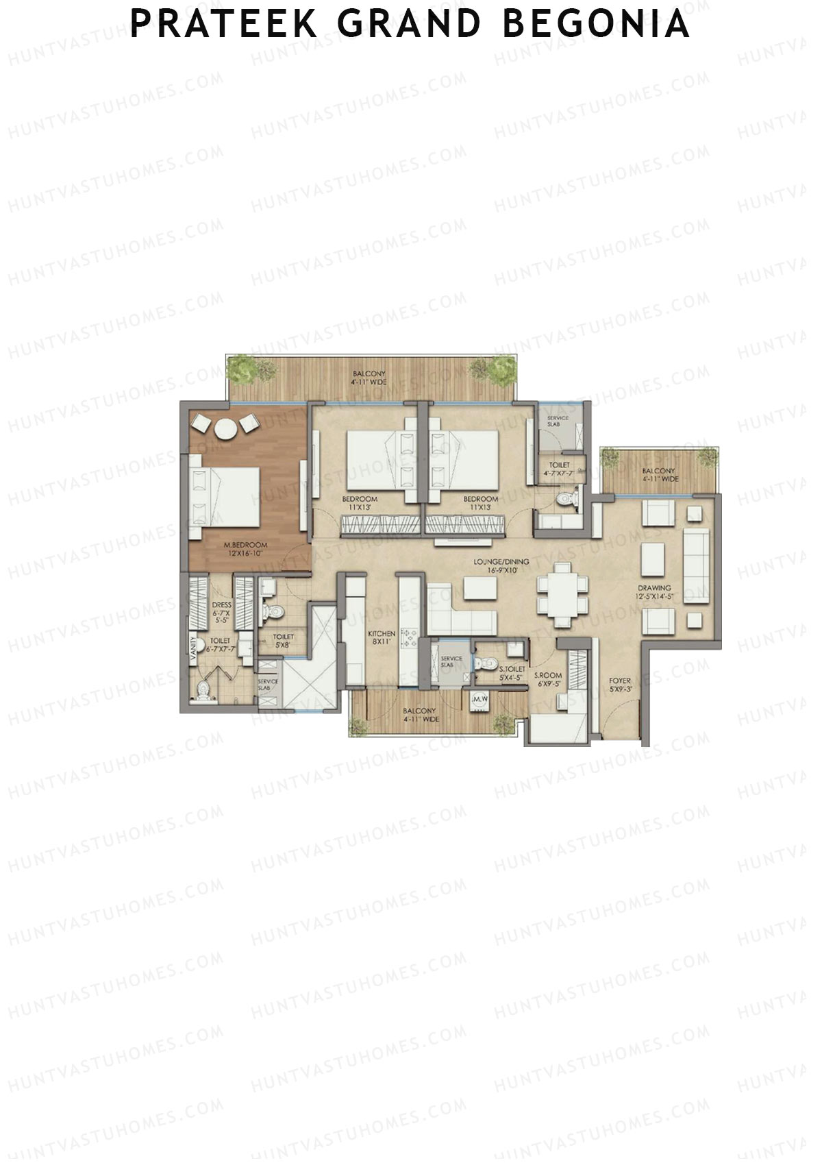 Prateek Grand Begonia Tower BI-7 Unit 3 Floor Plan
