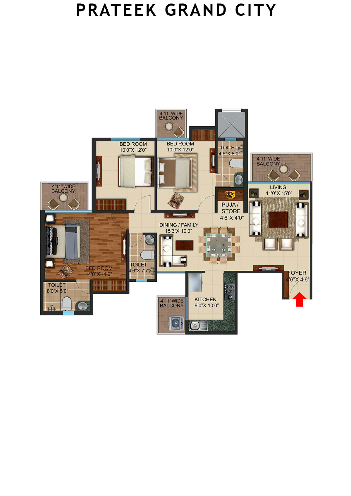 Prateek Grand City Tower C14 Unit 3 Floor Plan