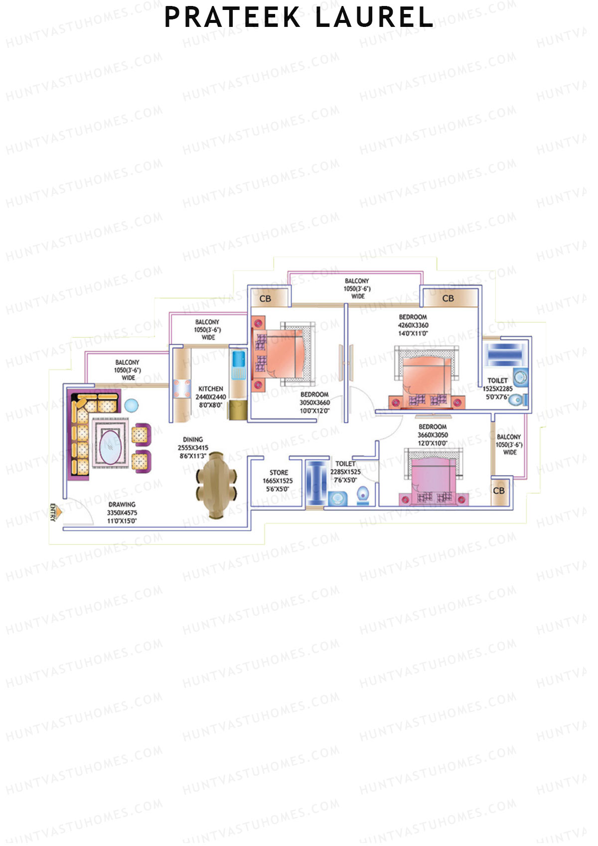 Prateek Laurel Tower C Unit 7 (Type 1V) Floor Plan