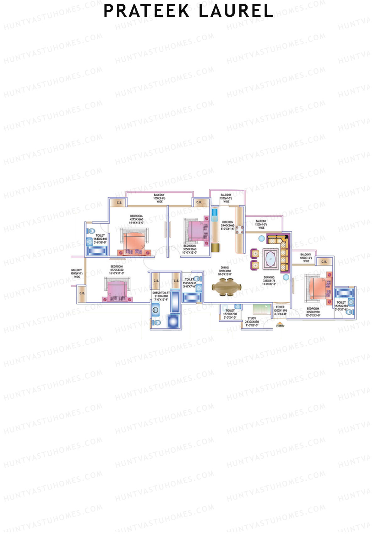 Prateek Laurel Tower D Unit 4 (Type 1) Floor Plan
