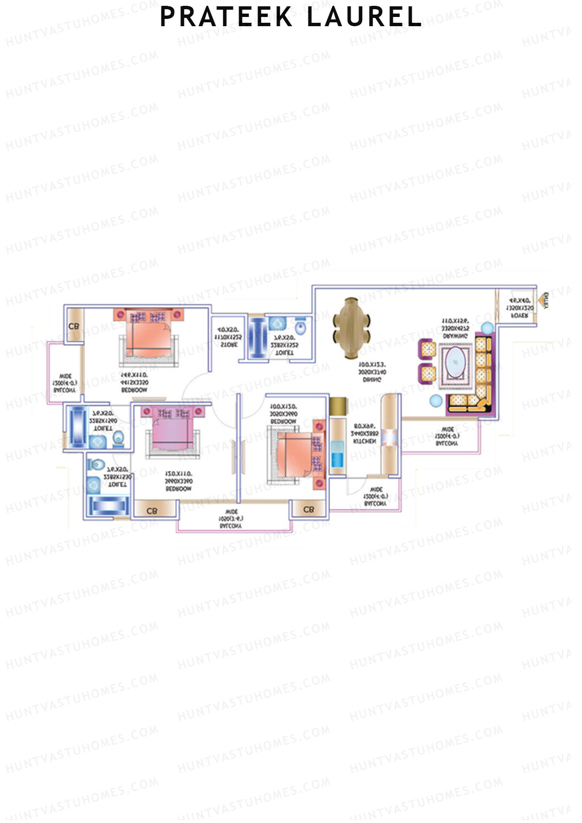Prateek Laurel Tower E Unit 3 (Type 111) Floor Plan