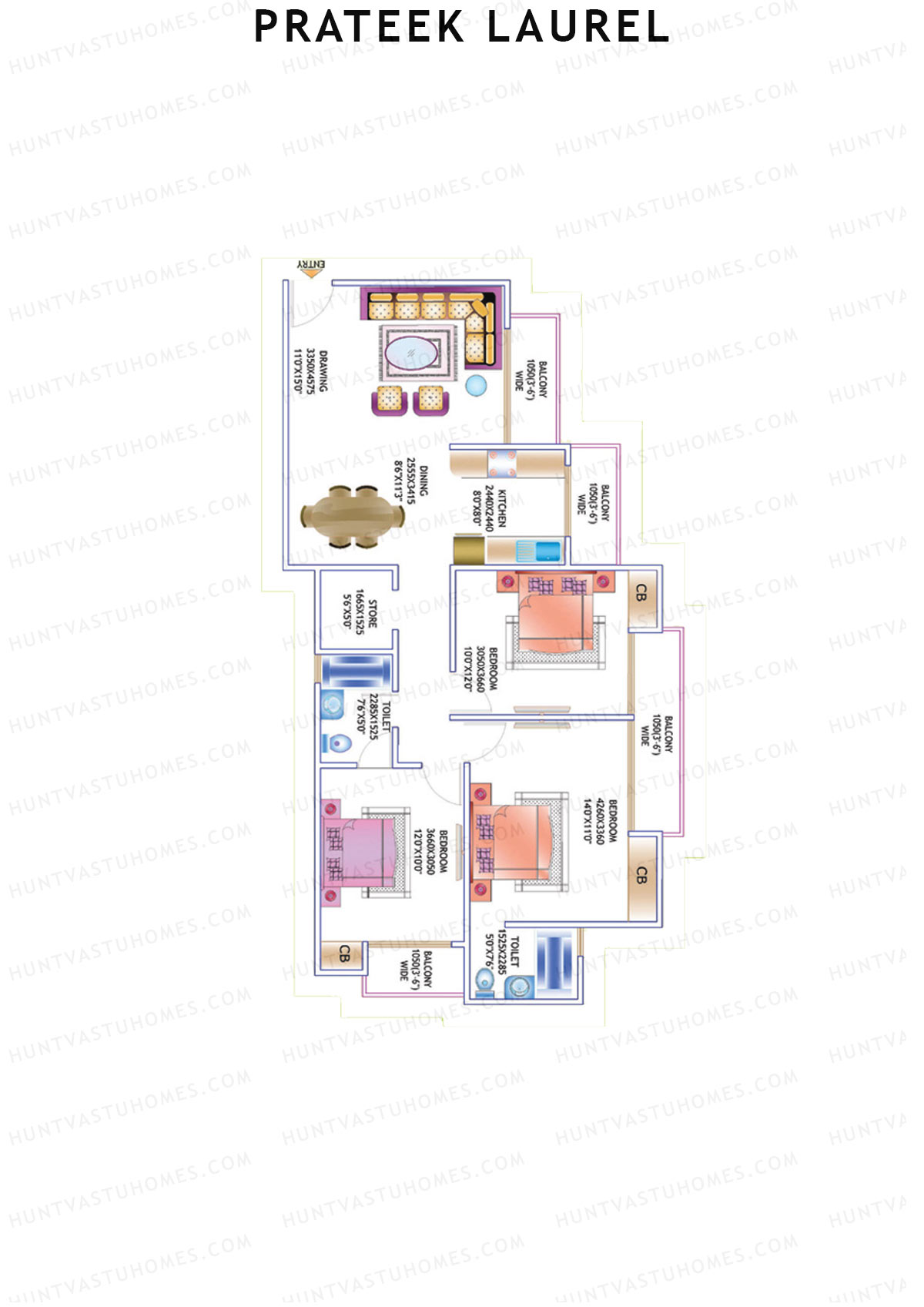 Prateek Laurel Tower H Unit 7 (Type 1V) Floor Plan