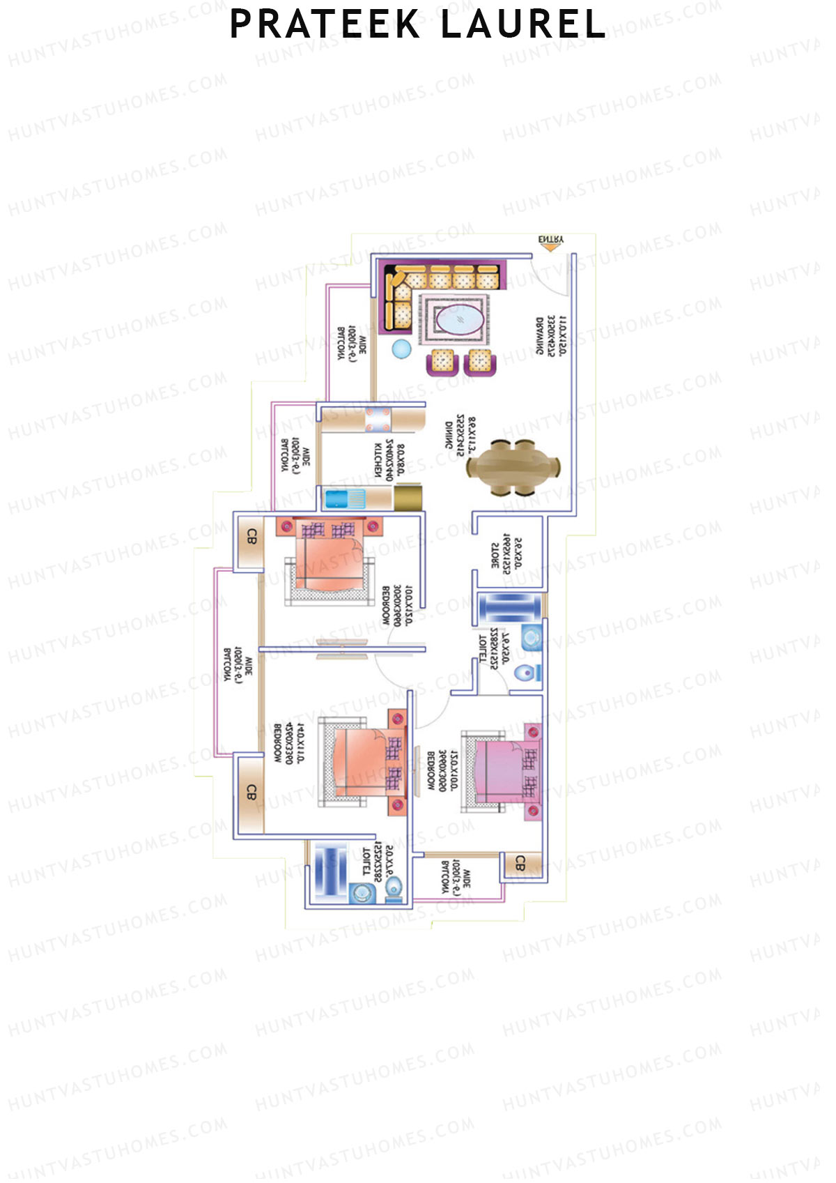 Prateek Laurel Tower H Unit 8 (Type 1V) Floor Plan