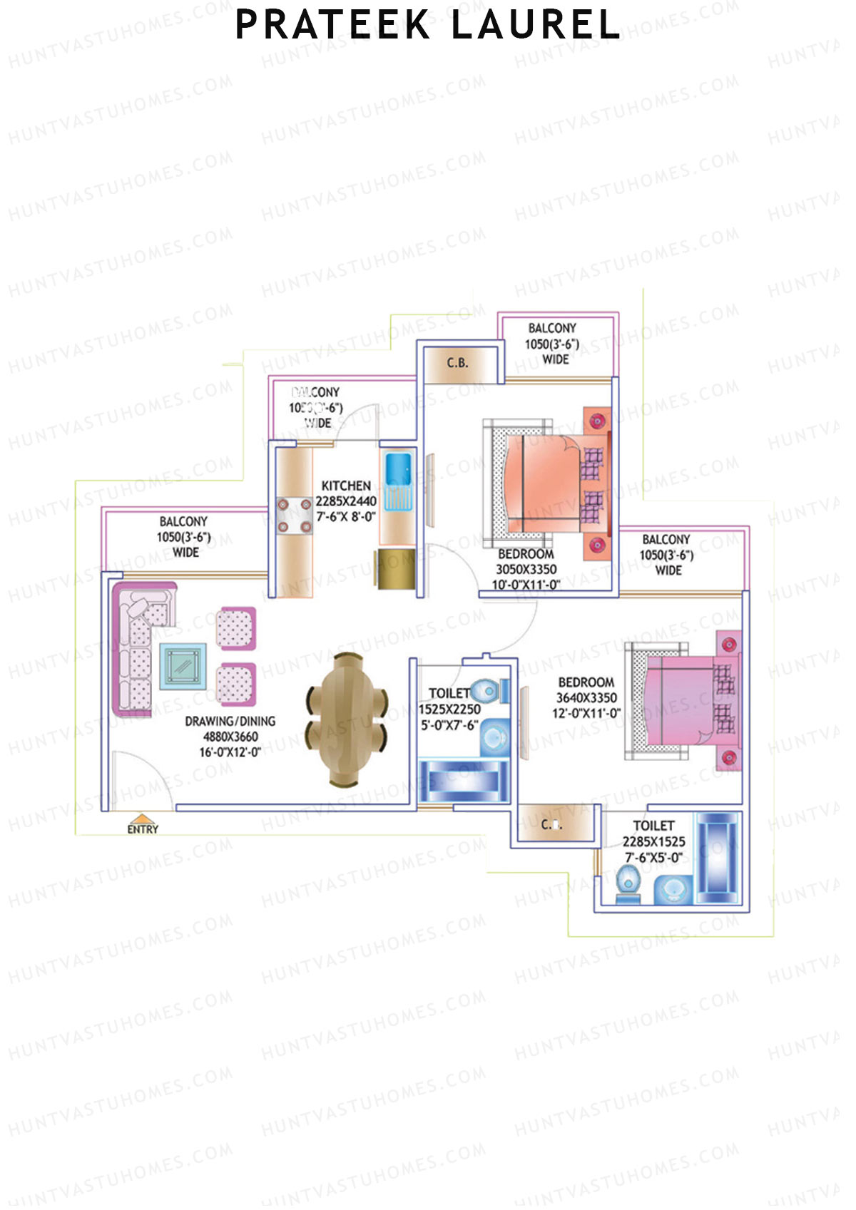 Prateek Laurel Tower I Unit 3 (Type V1) Floor Plan