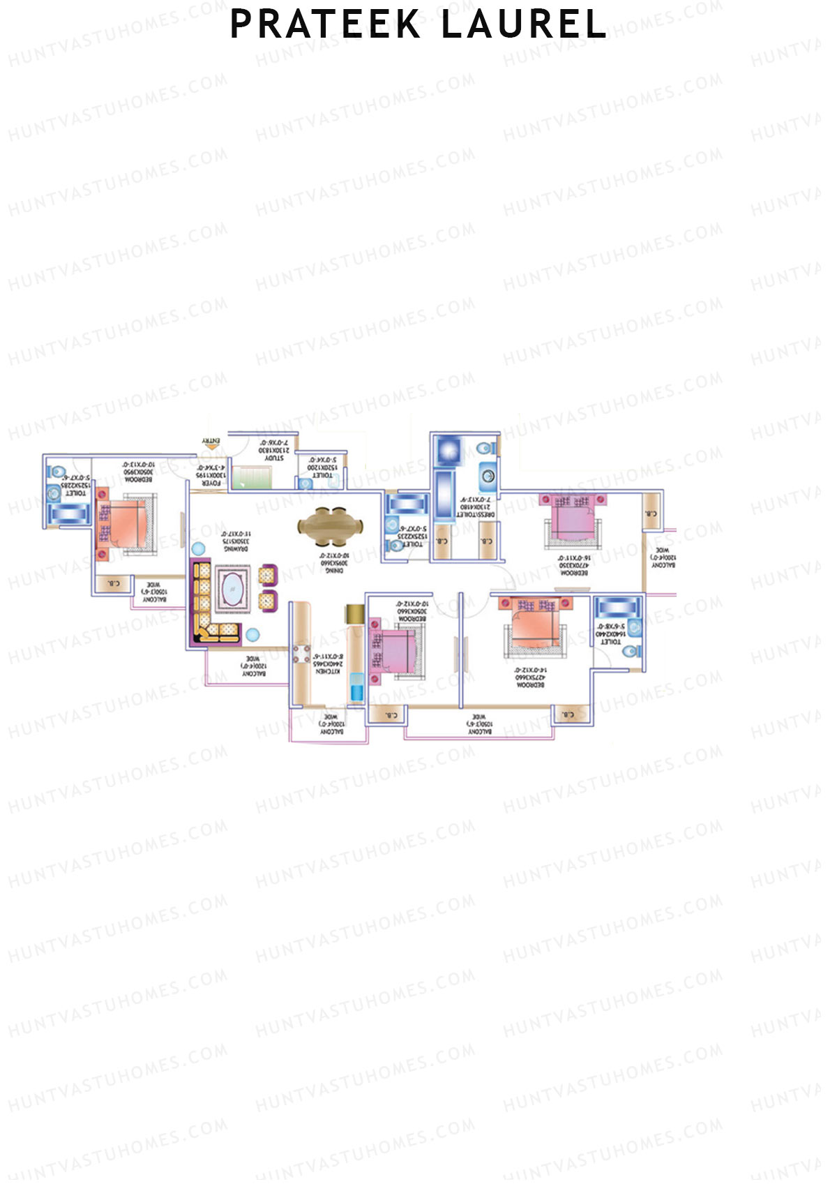 Prateek Laurel Tower K Unit 4 (Type 1) Floor Plan
