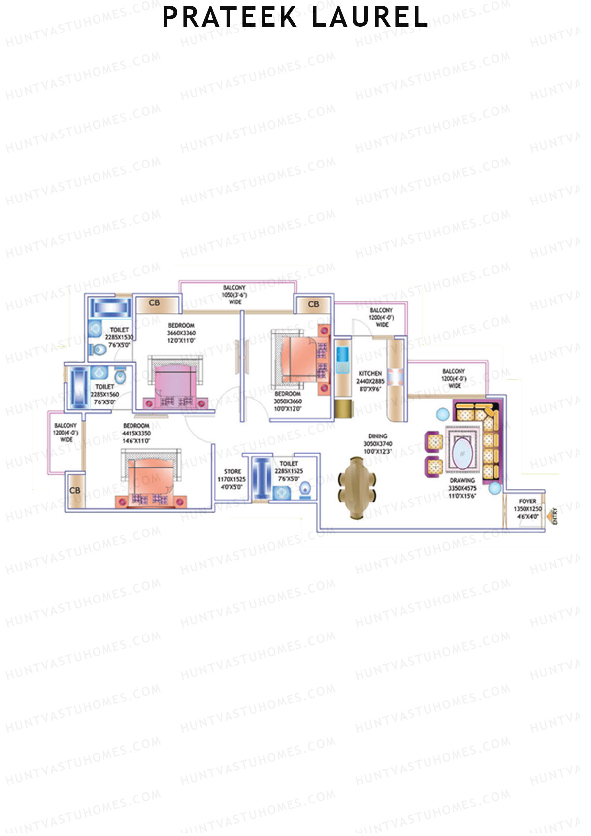 Prateek Laurel Tower L Unit 8 (Type 111) Floor Plan