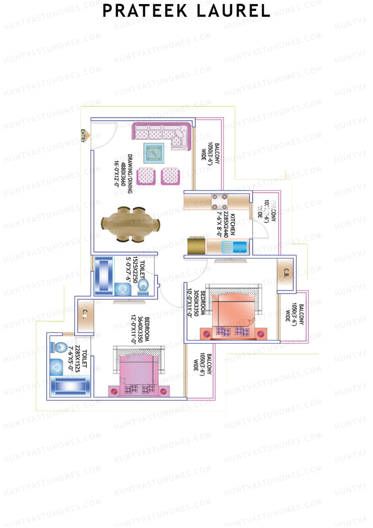 Prateek Laurel Tower M Unit 3 (Type V1) Floor Plan