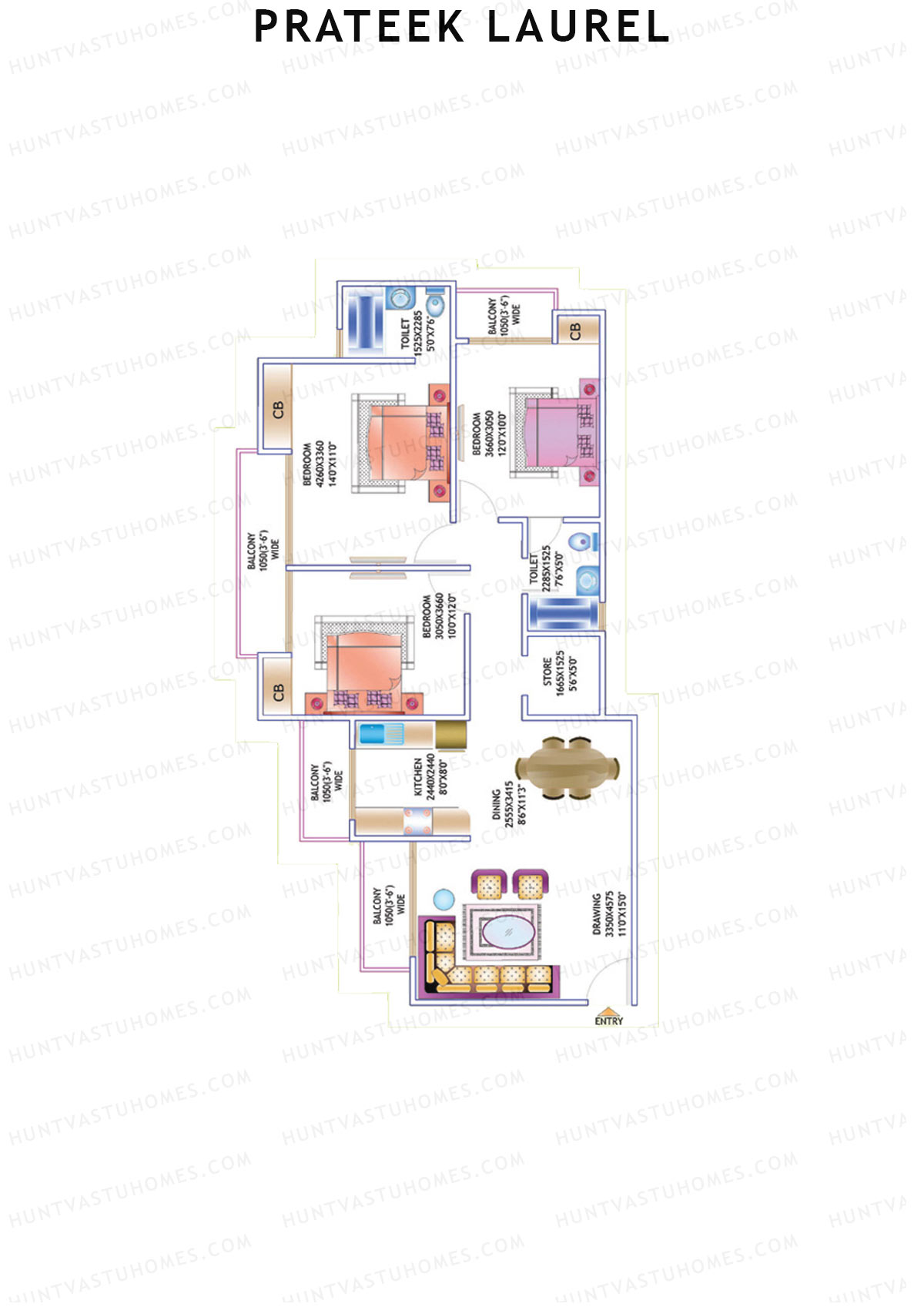 Prateek Laurel Tower M Unit 5 (Type 1V) Floor Plan