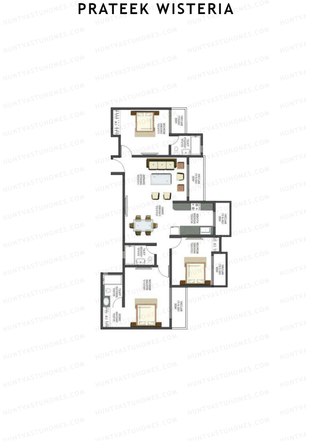 Prateek Wisteria Block B Unit 1 (Type 3) Floor Plan