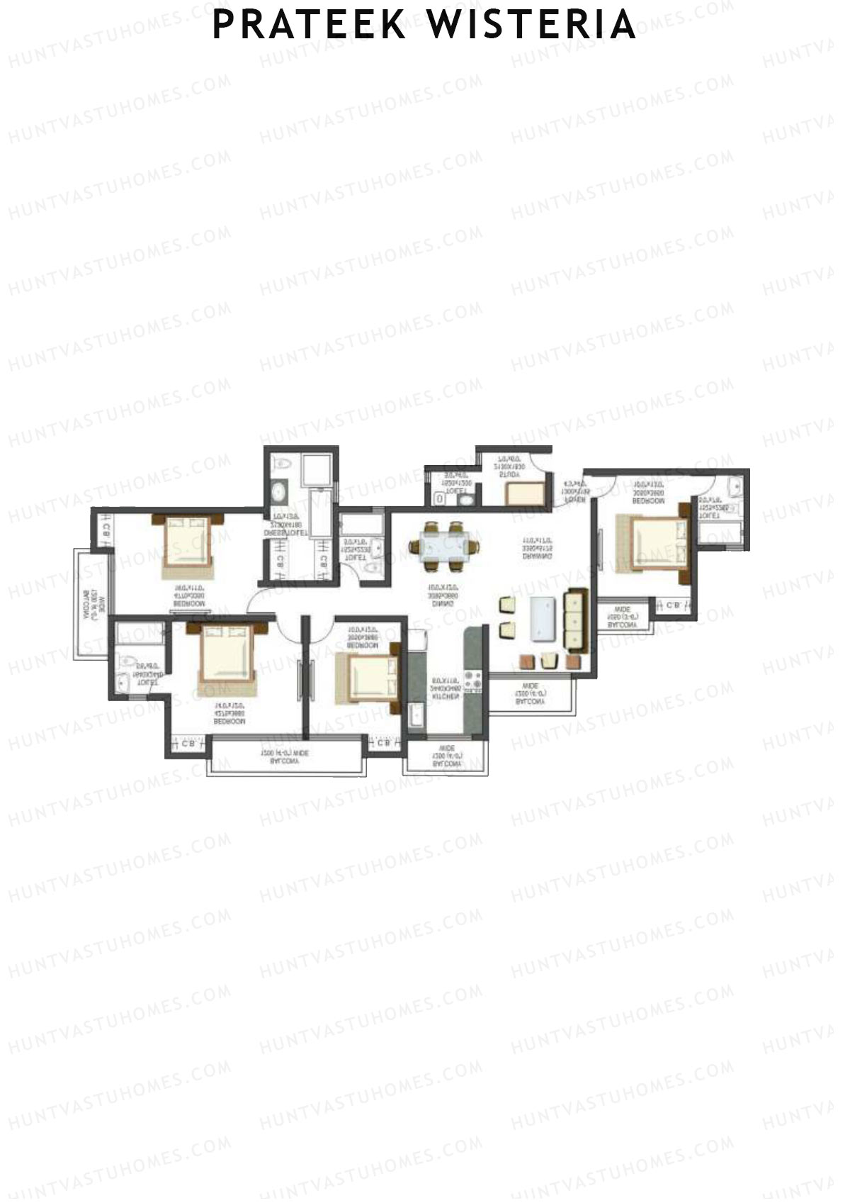 Prateek Wisteria Block B Unit 3 (Type 1) Floor Plan