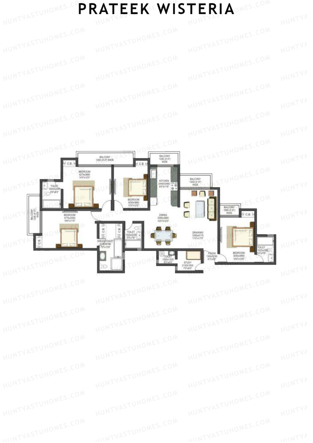 Prateek Wisteria Block B Unit 4 (Type 1) Floor Plan
