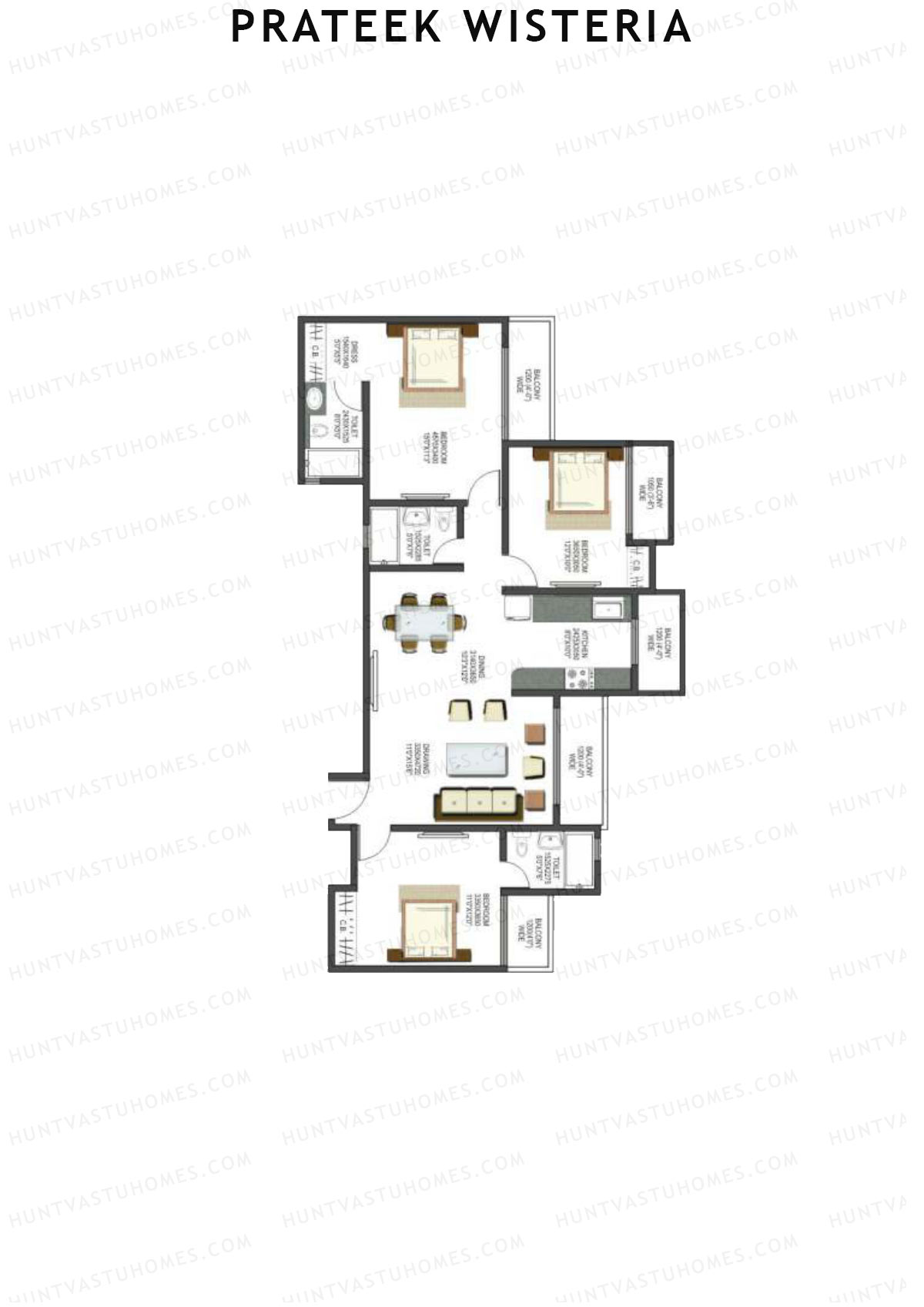 Prateek Wisteria Block C Unit 6 (Type 3) Floor Plan