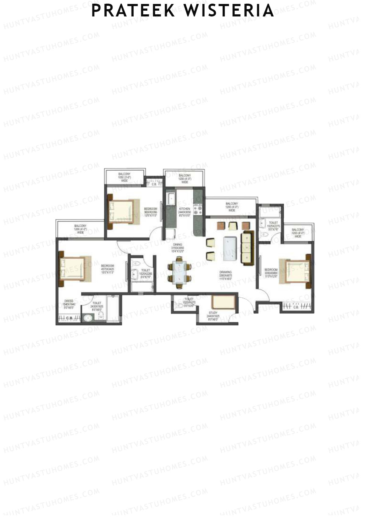 Prateek Wisteria Block D Unit 1 (Type 2) Floor Plan