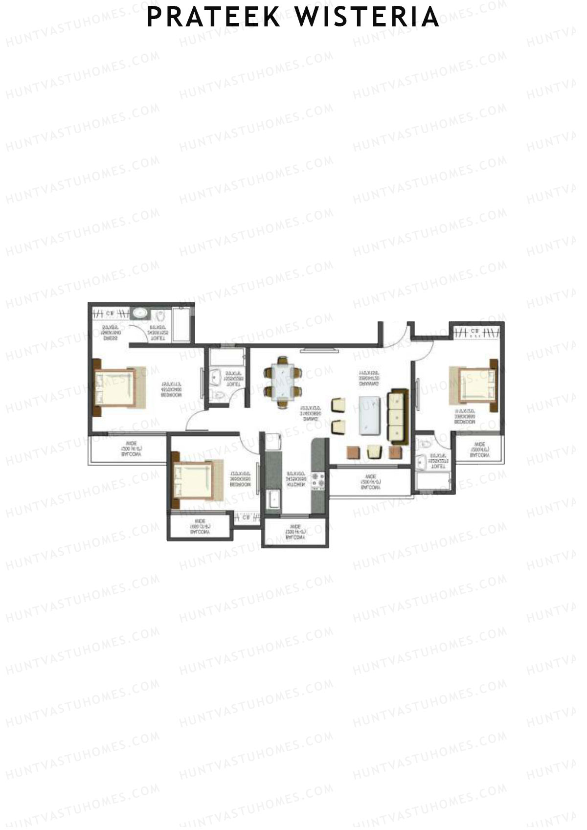 Prateek Wisteria Block E Unit 1 (Type 3) Floor Plan
