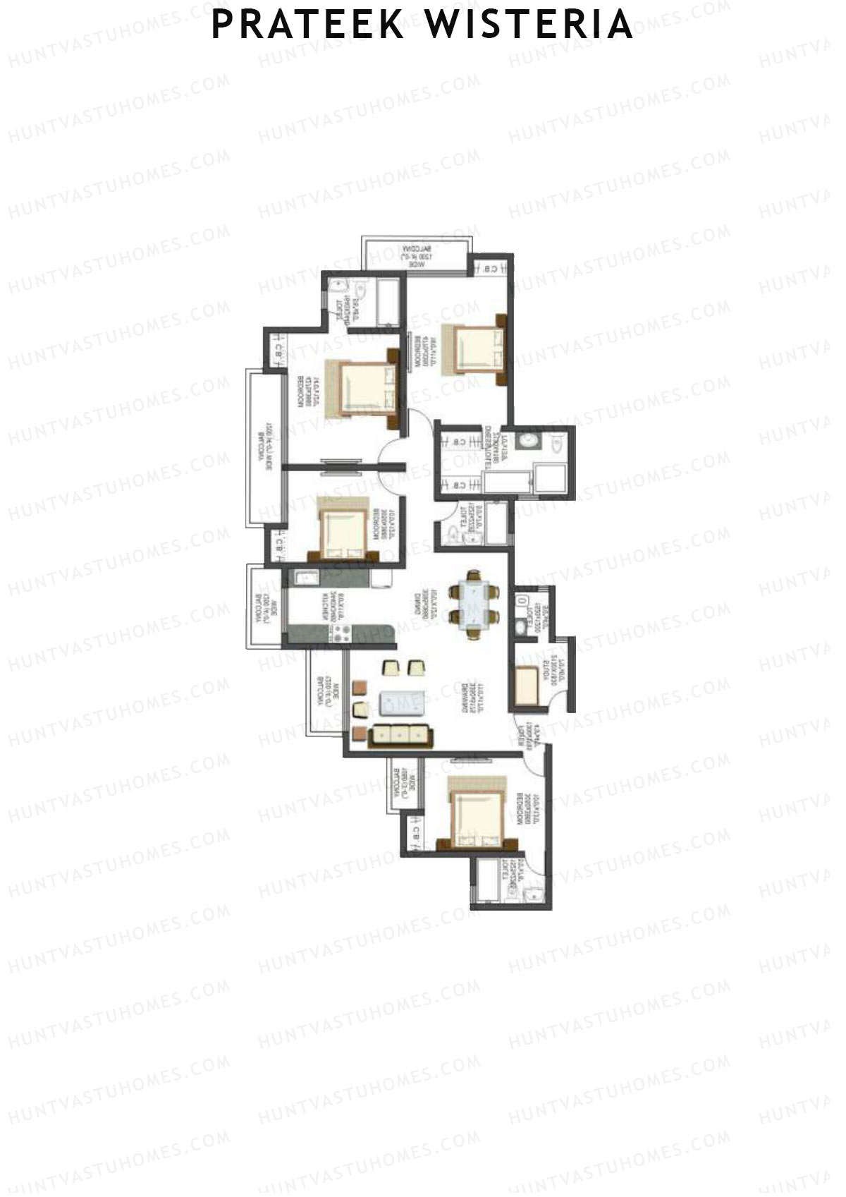 Prateek Wisteria Block E Unit 3 (Type 1) Floor Plan