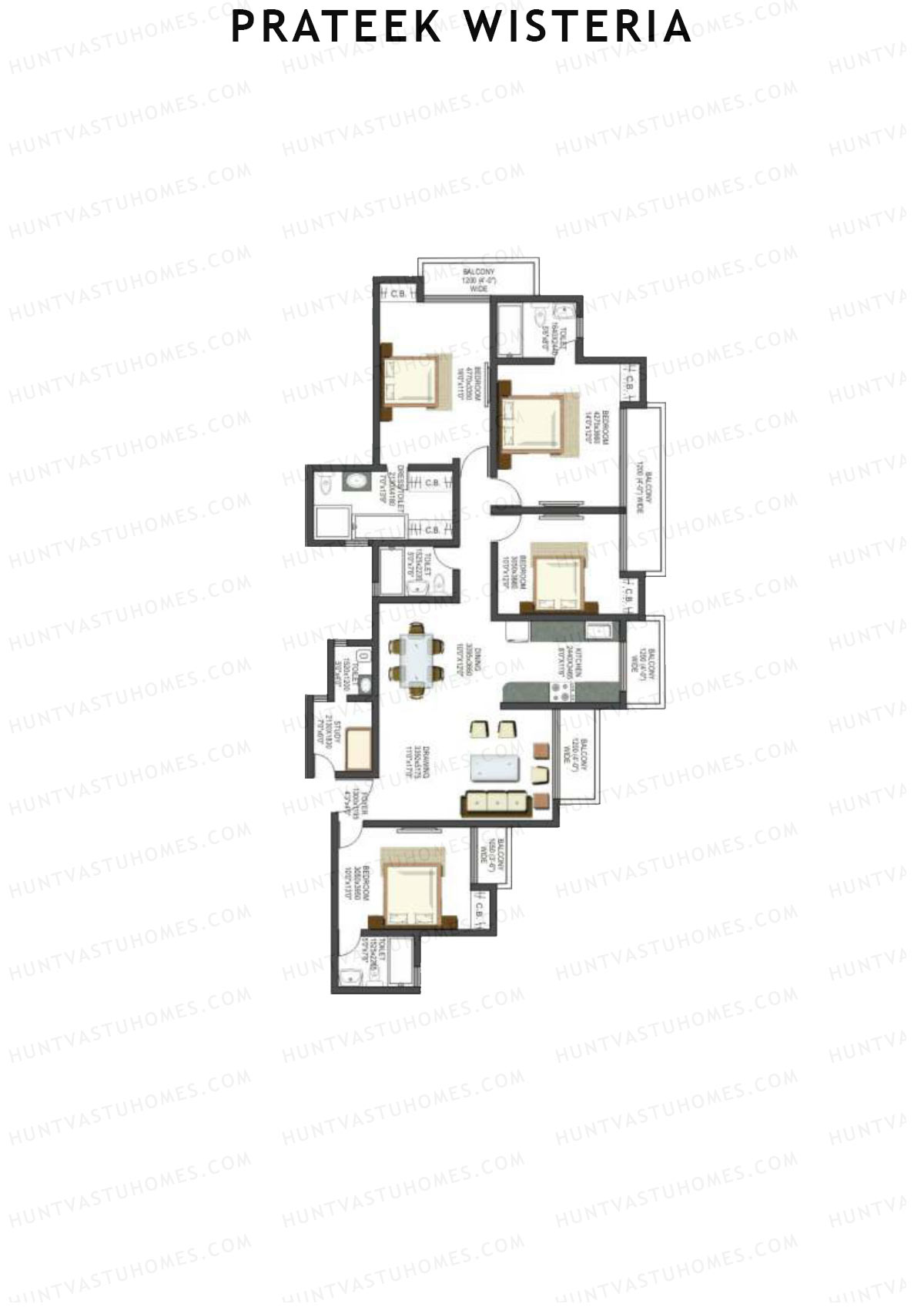 Prateek Wisteria Block E Unit 4 (Type 1) Floor Plan