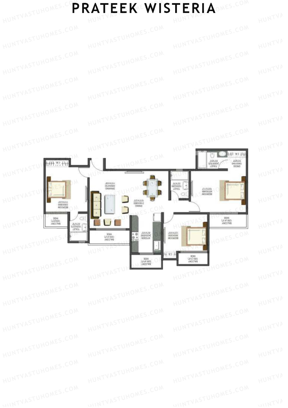 Prateek Wisteria Block F Unit 6 (Type 3) Floor Plan