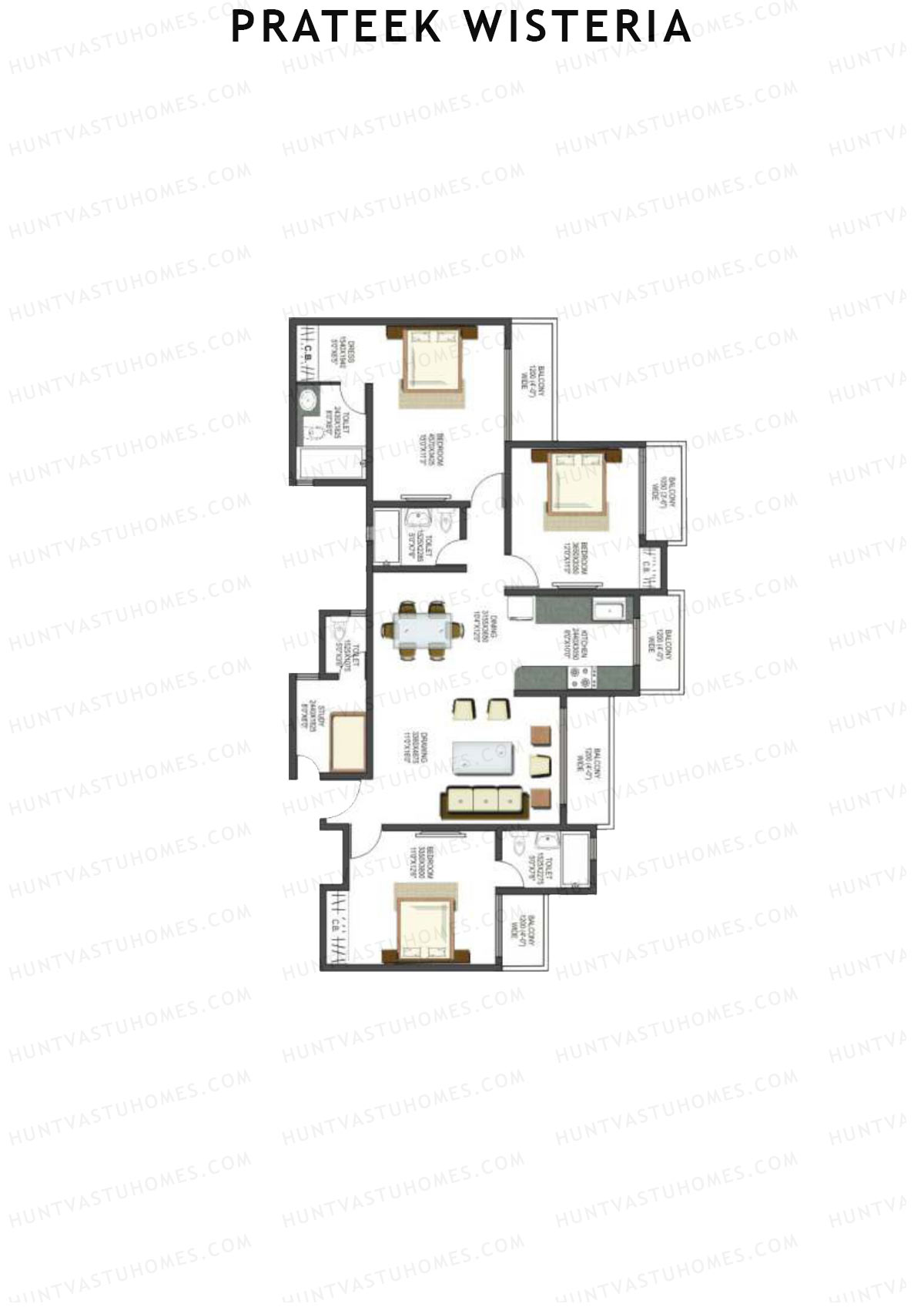 Prateek Wisteria Block H Unit 2 (Type 2) Floor Plan
