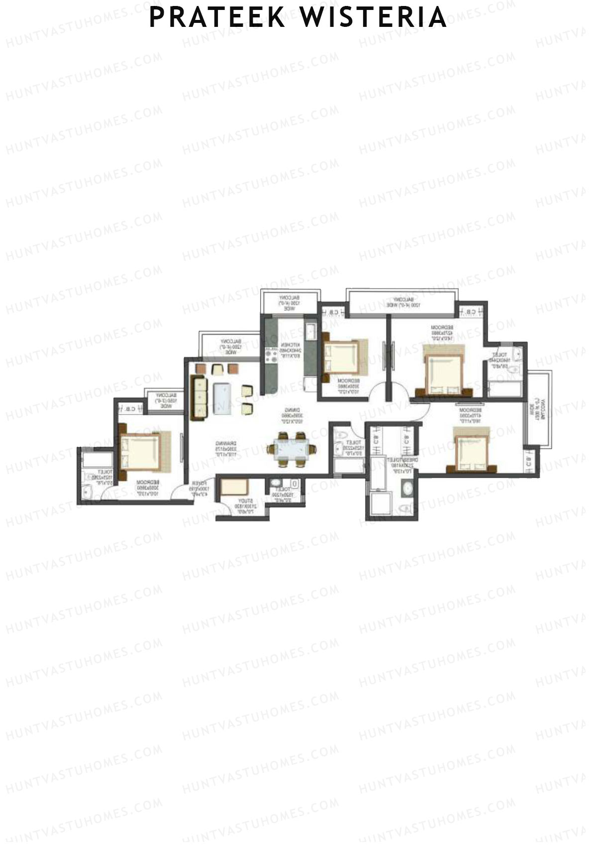Prateek Wisteria Block H Unit 3 (Type 1) Floor Plan