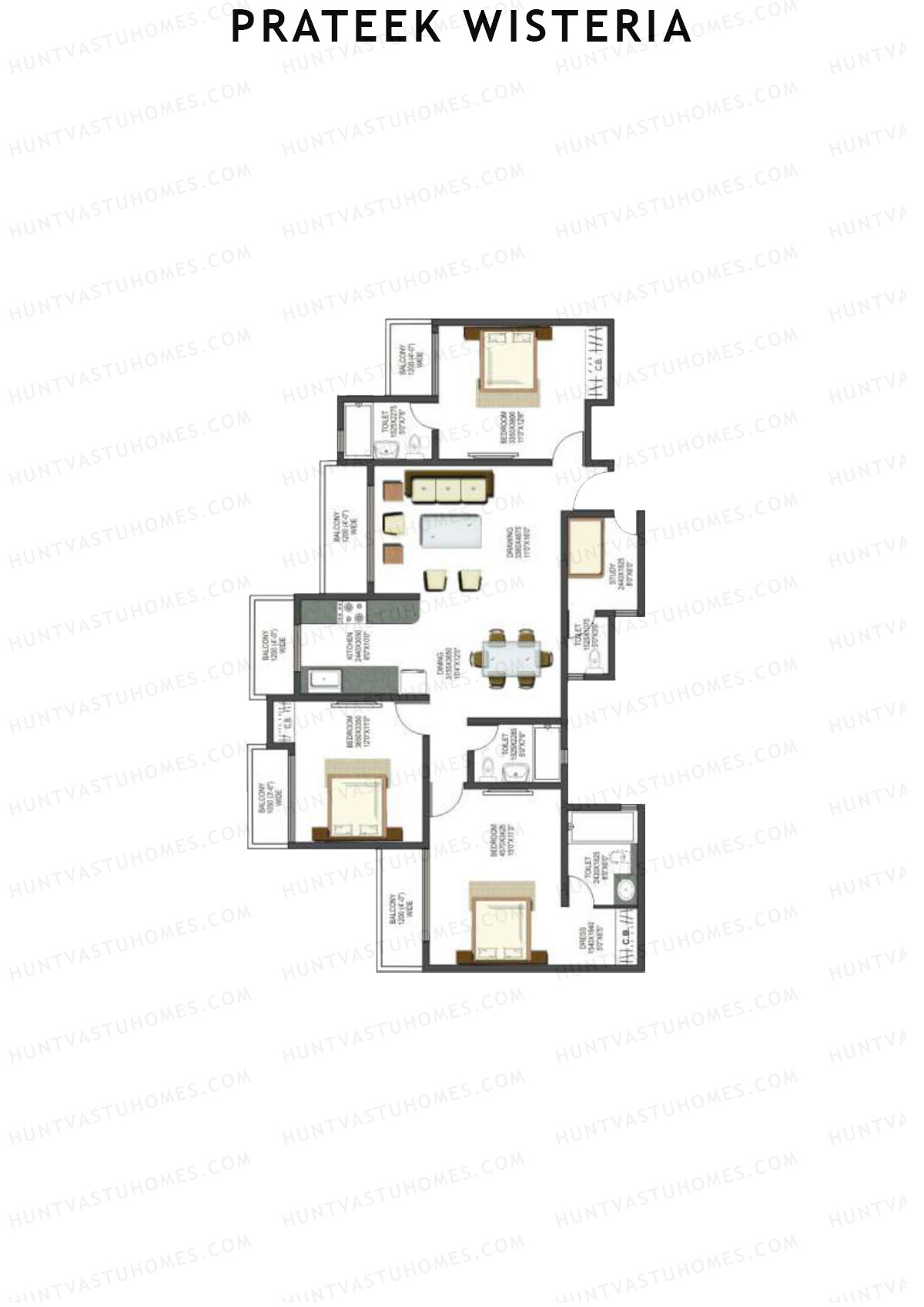 Prateek Wisteria Block H Unit 6 (Type 2) Floor Plan