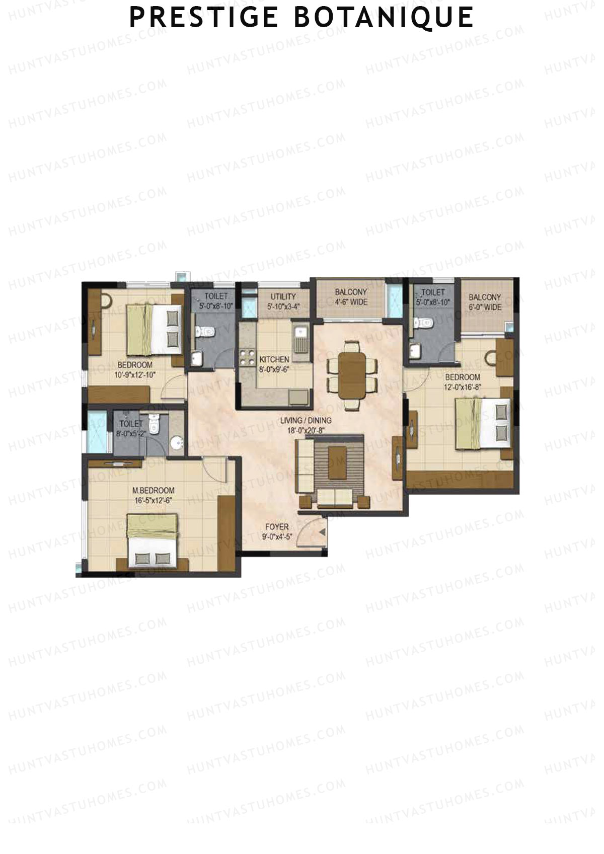 Prestige Botanique Tower 1 Unit 1 (Type A1) Floor Plan