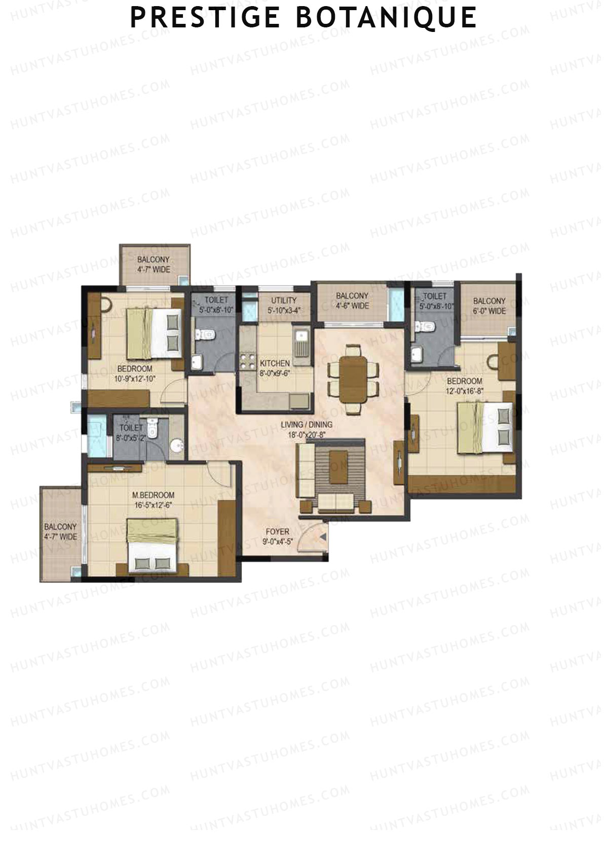 Prestige Botanique Tower 1 Unit 1 (Type A) Floor Plan