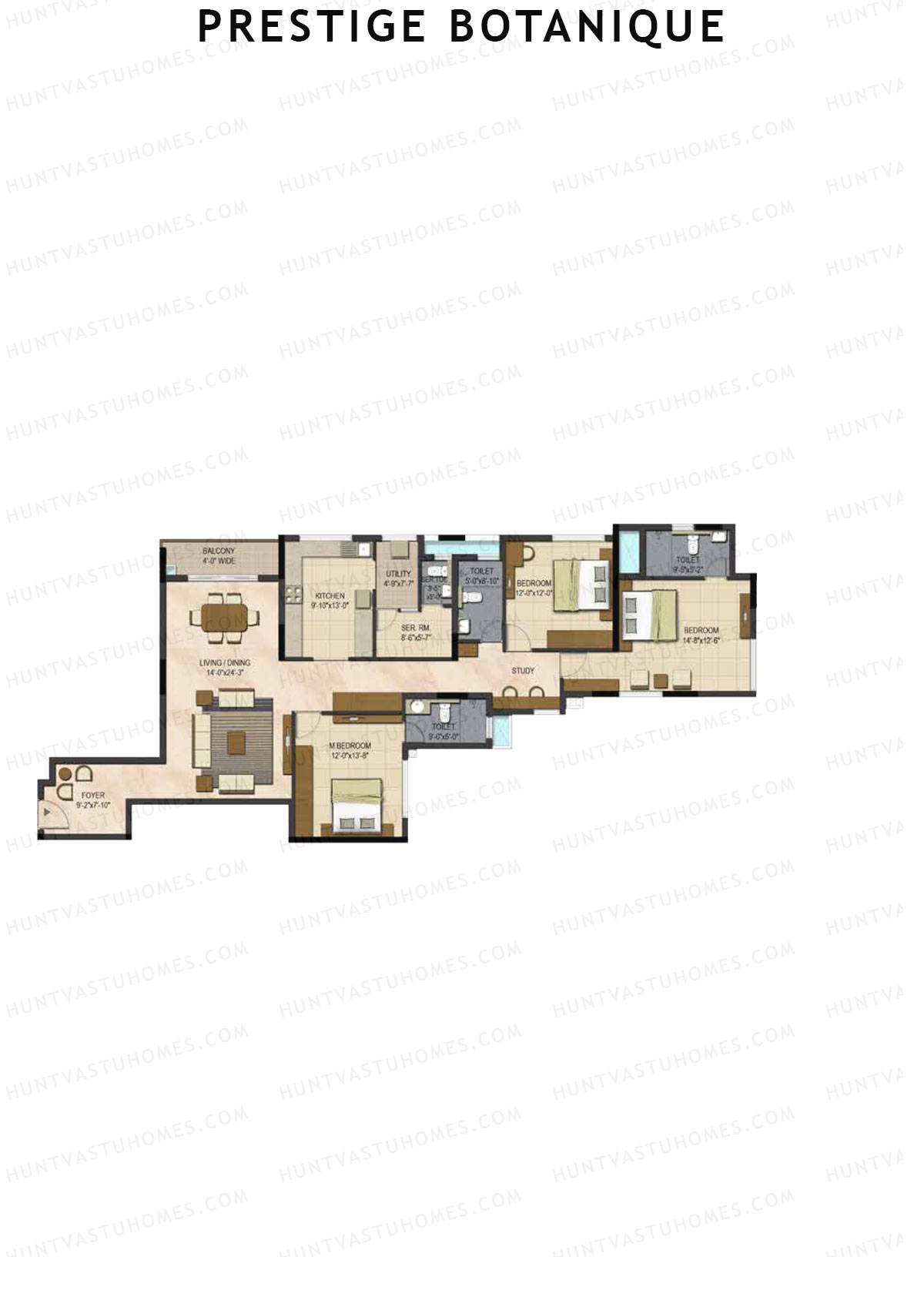 Prestige Botanique Tower 1 Unit 2 (Type D1) Floor Plan