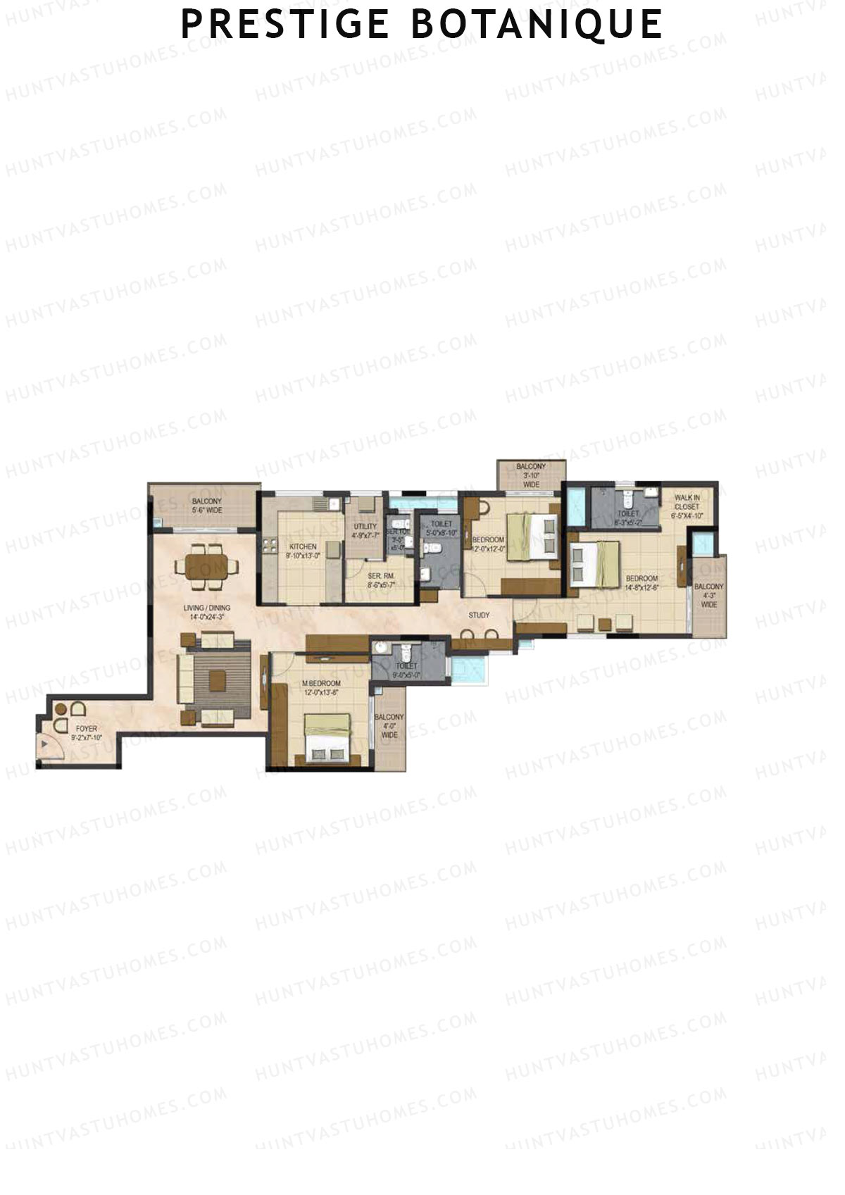Prestige Botanique Tower 1 Unit 2 (Type D) Floor Plan