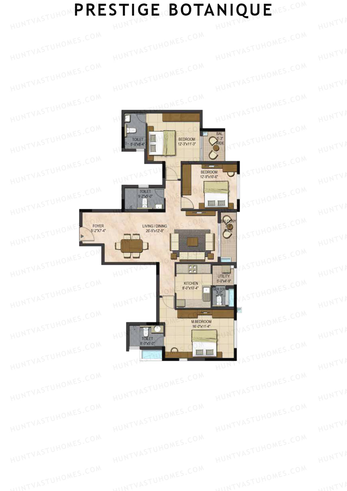 Prestige Botanique Tower 1 Unit 3 (Type B1) Floor Plan