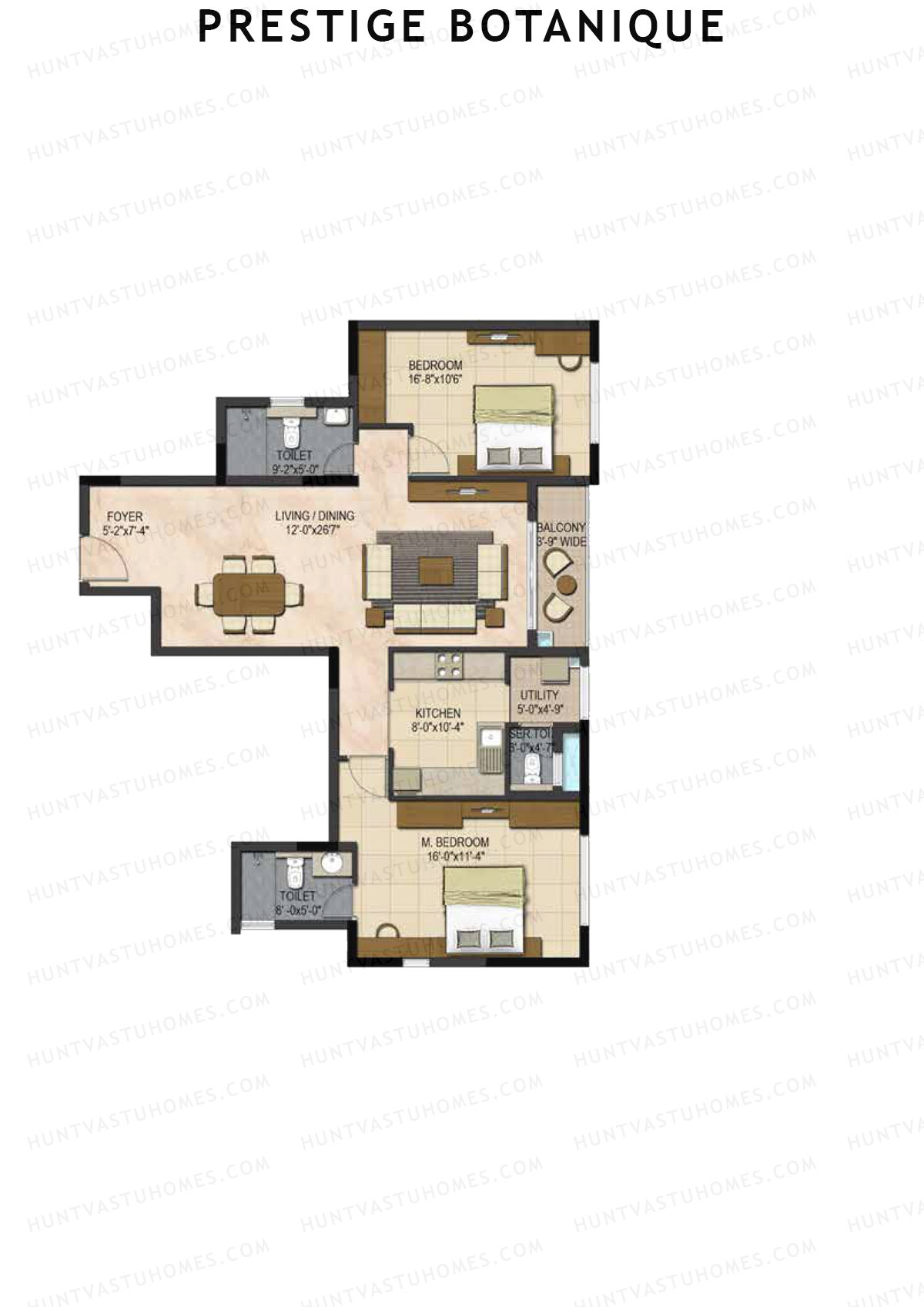 Prestige Botanique Tower 1 Unit 3 (Type B2) Floor Plan