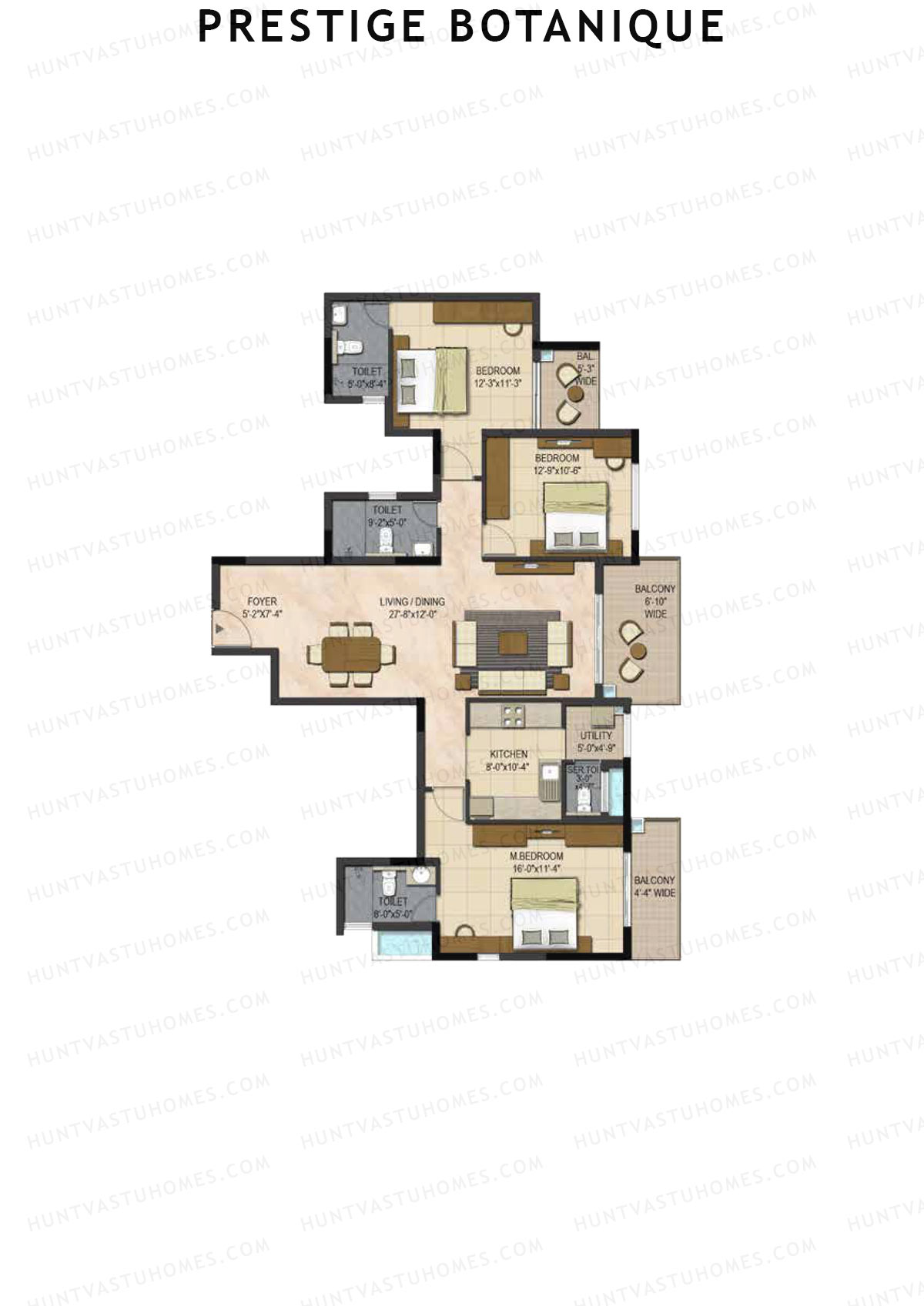 Prestige Botanique Tower 1 Unit 3 (Type B) Floor Plan