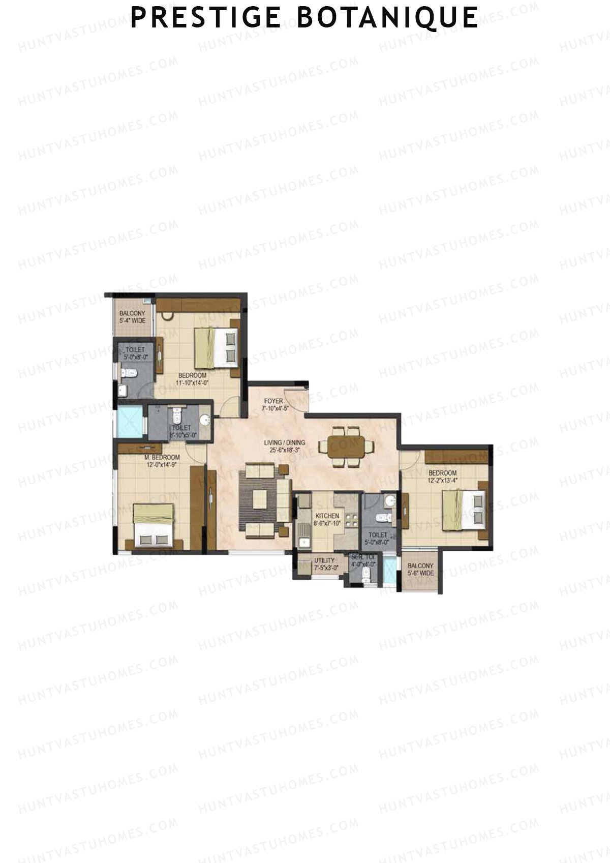 Prestige Botanique Tower 1 Unit 4 (Type C1) Floor Plan