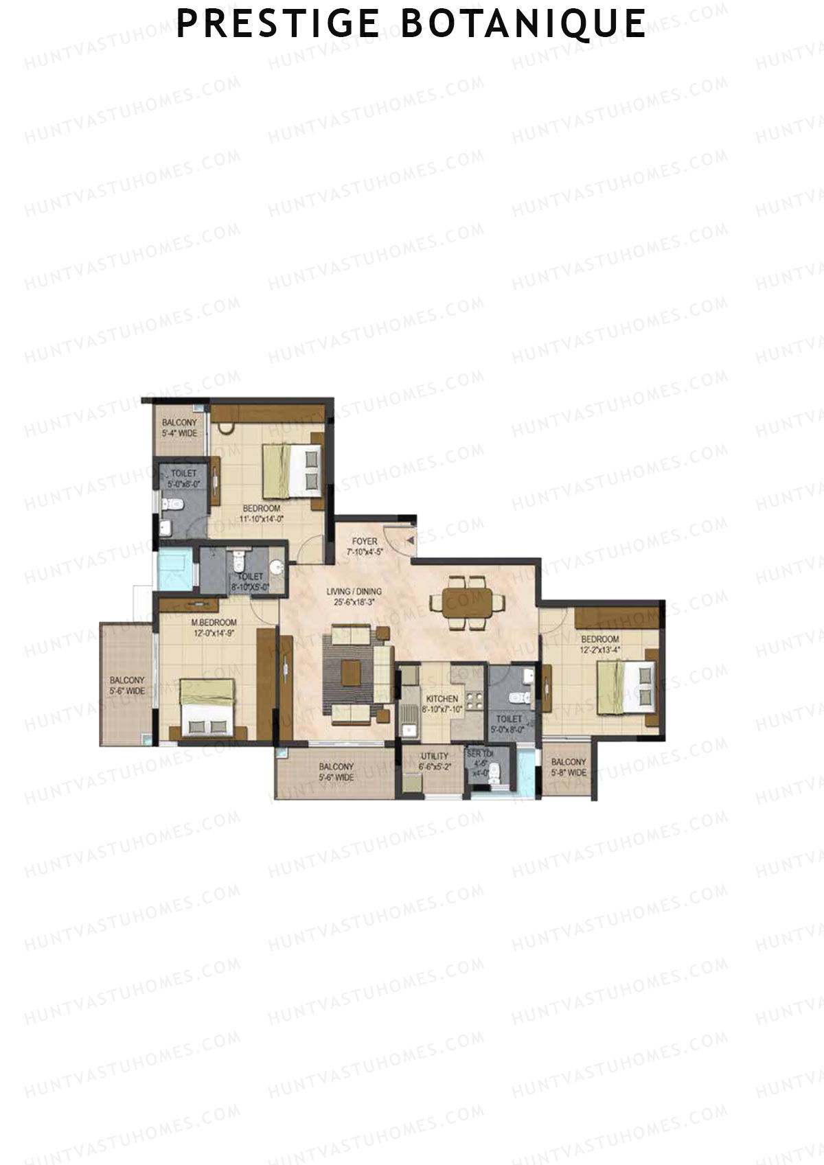 Prestige Botanique Tower 1 Unit 4 (Type C) Floor Plan
