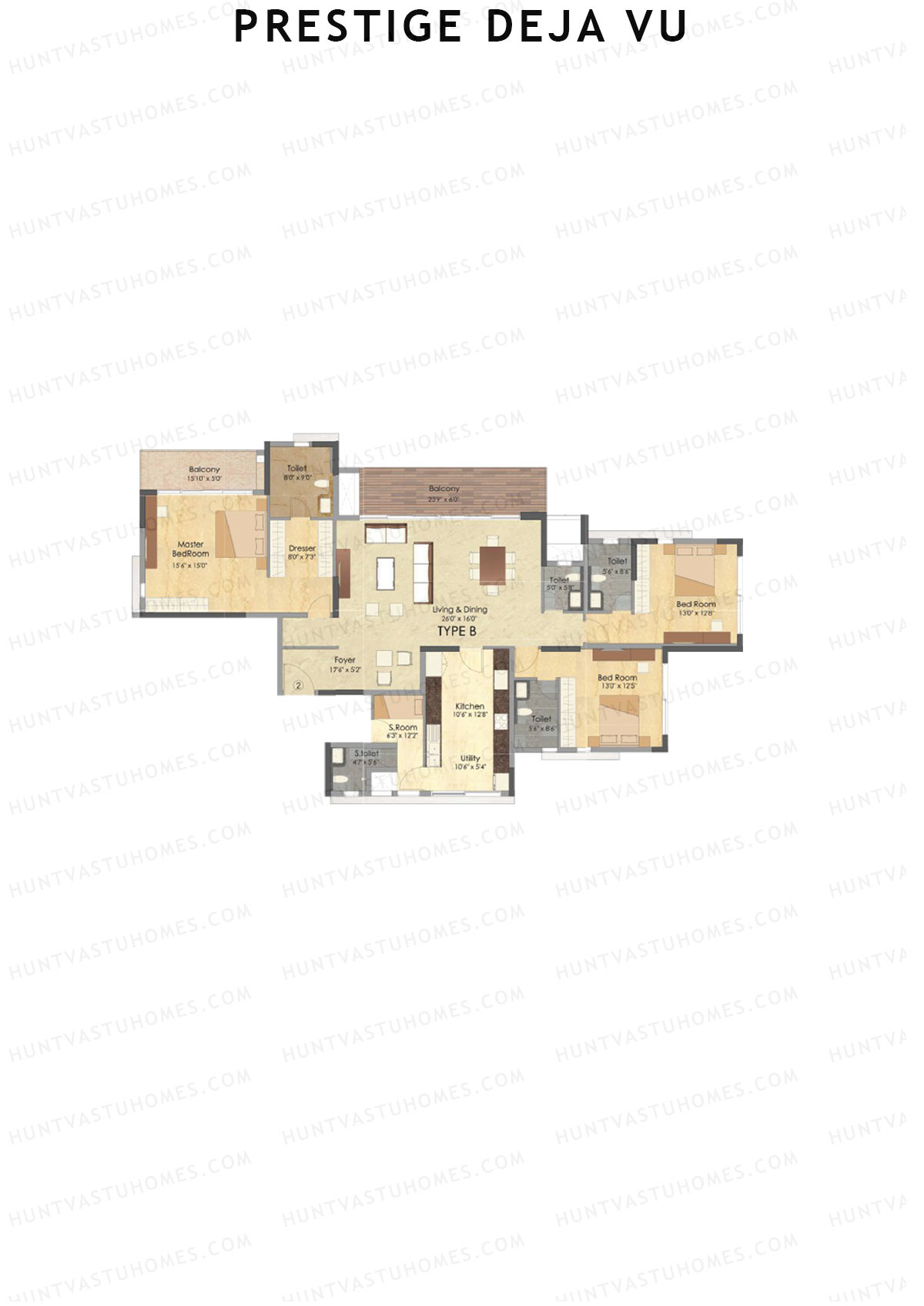 Prestige Deja Vu Tower A Unit 2 (Type B) Floor Plan
