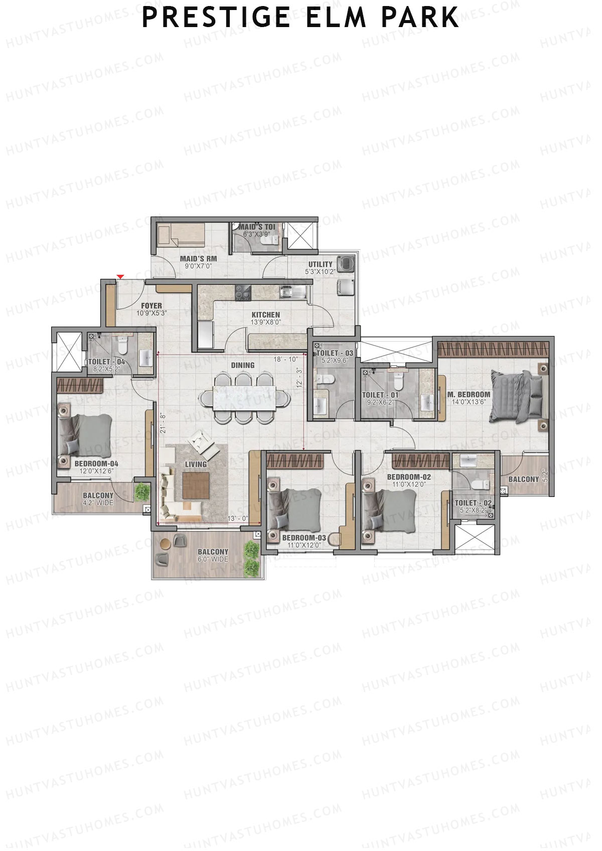 Prestige Elm Park Tower 1 Unit 2 (Type E) Floor Plan