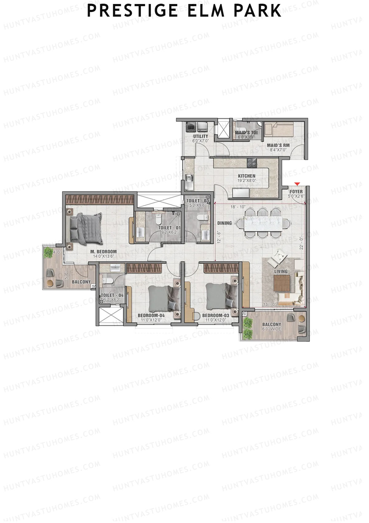 Prestige Elm Park Tower 1 Unit 3 (Type H1) Floor Plan
