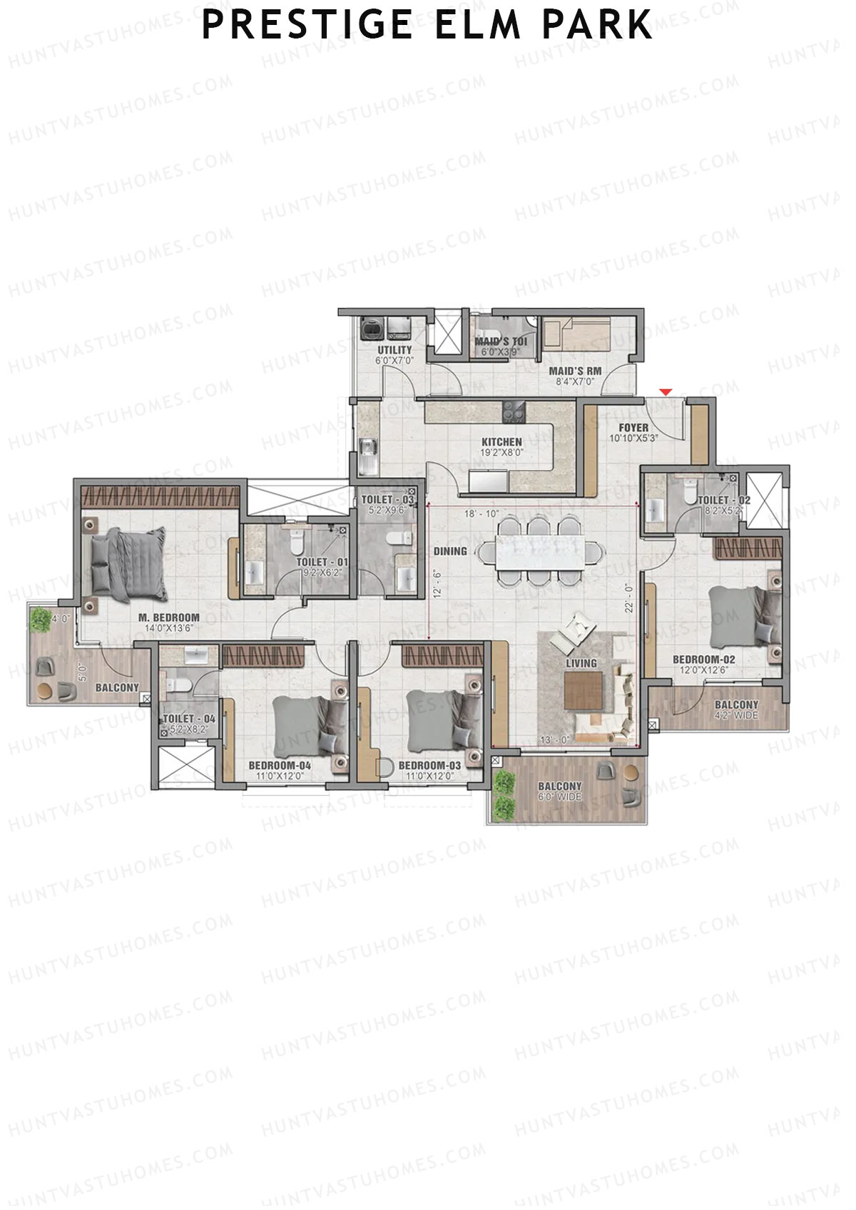 Prestige Elm Park Tower 1 Unit 3 (Type H) Floor Plan