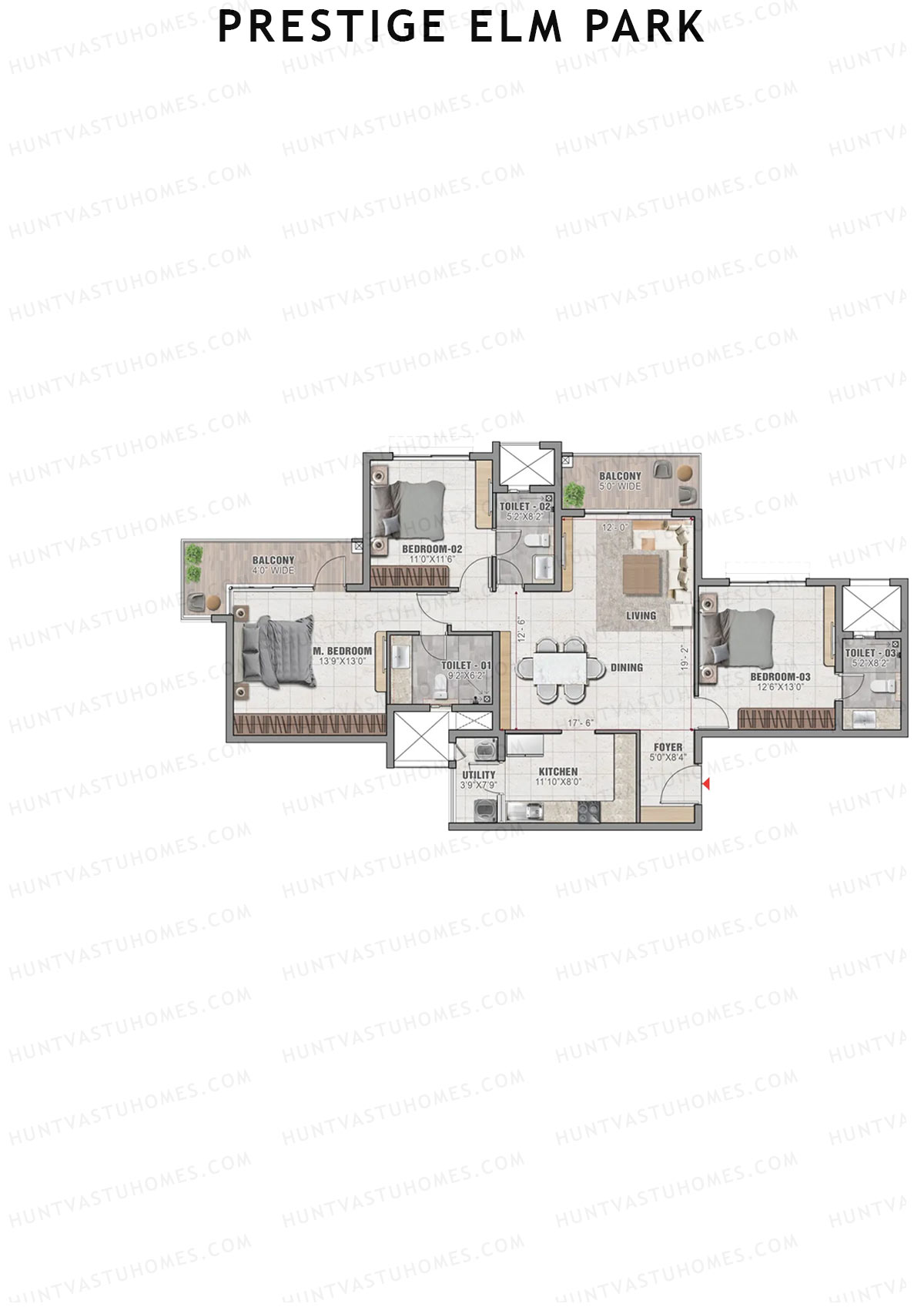 Prestige Elm Park Tower 1 Unit 4 (Type B) Floor Plan