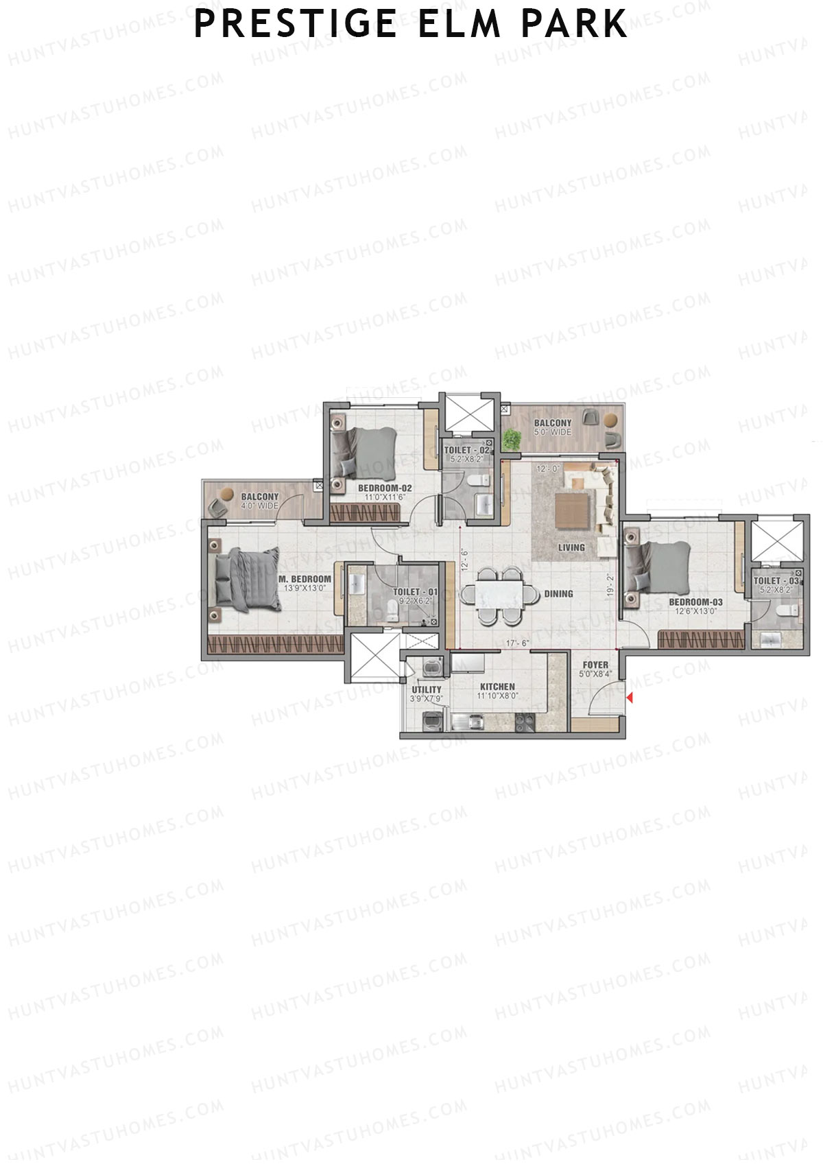 Prestige Elm Park Tower 2 Unit 4 (Type A) Floor Plan