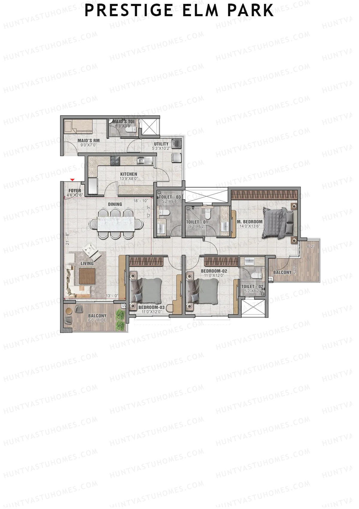 Prestige Elm Park Tower 3 Unit 2 (Type G1) Floor Plan