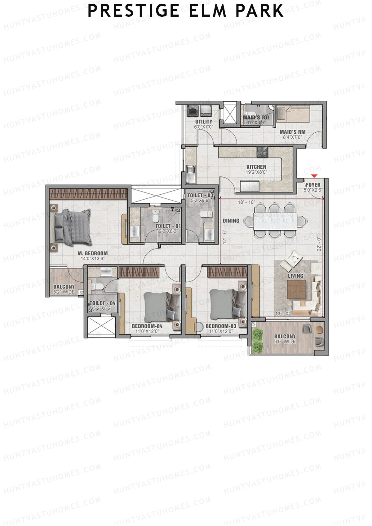 Prestige Elm Park Tower 3 Unit 3 (Type F1) Floor Plan