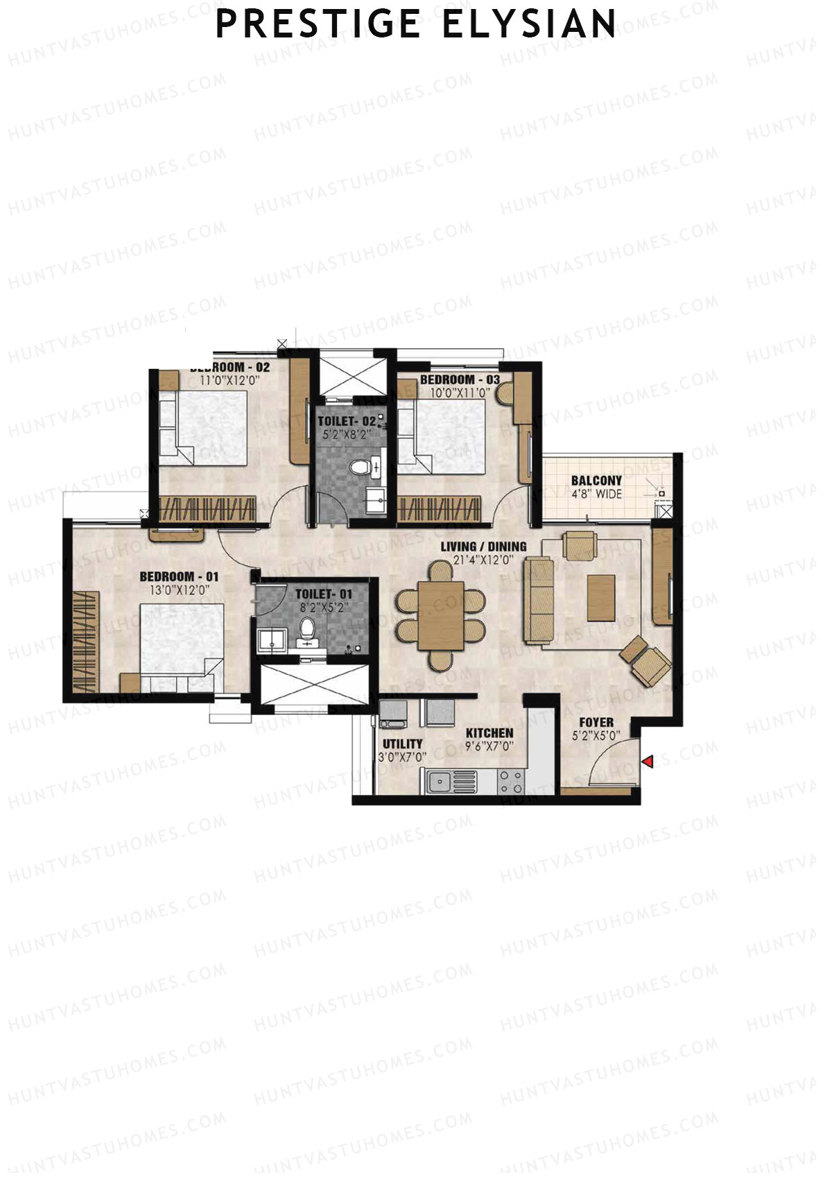 Prestige Elysian Tower 1 Unit 1 (Type B) Floor Plan