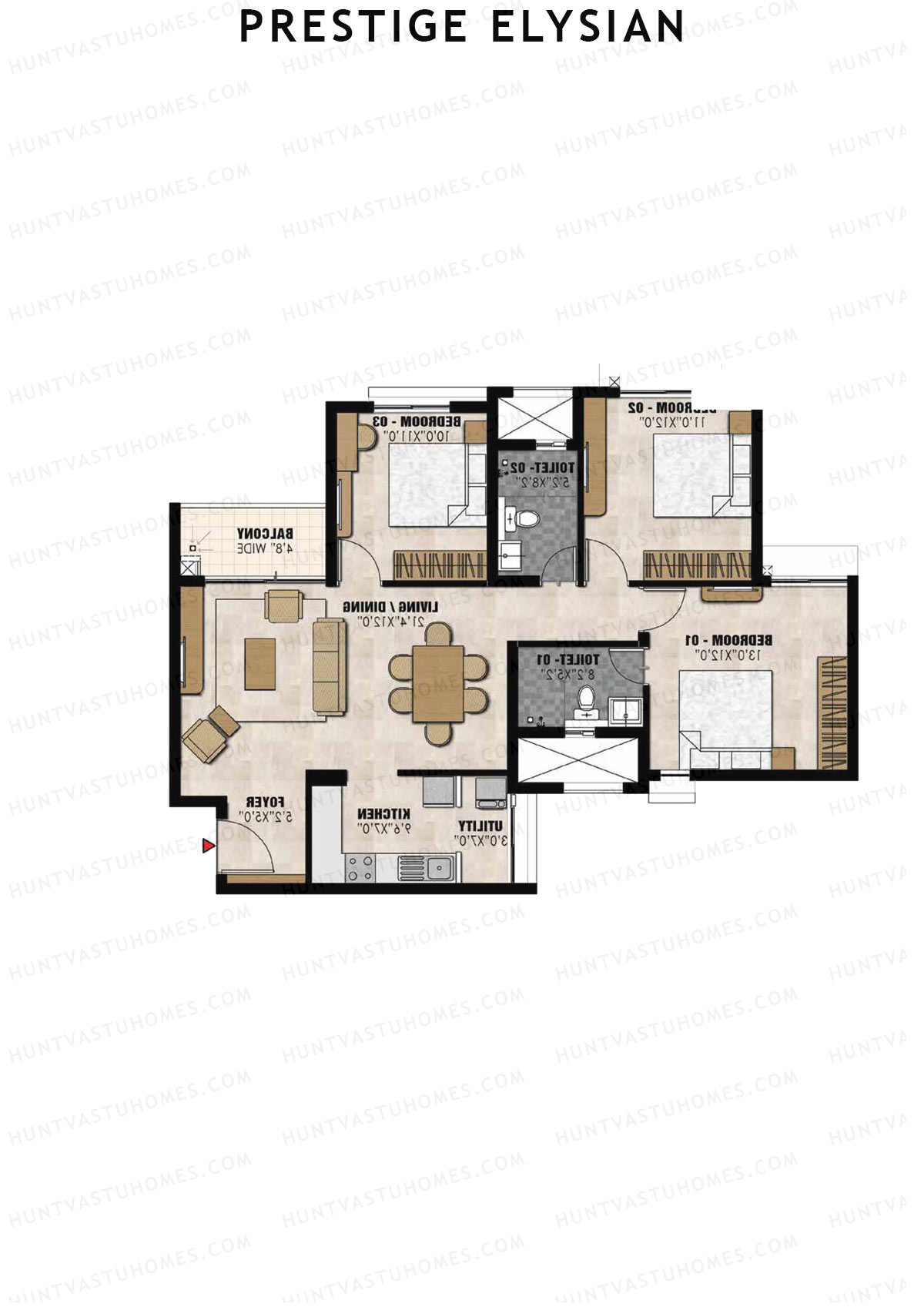 Prestige Elysian Tower 1 Unit 2 (Type B) Floor Plan